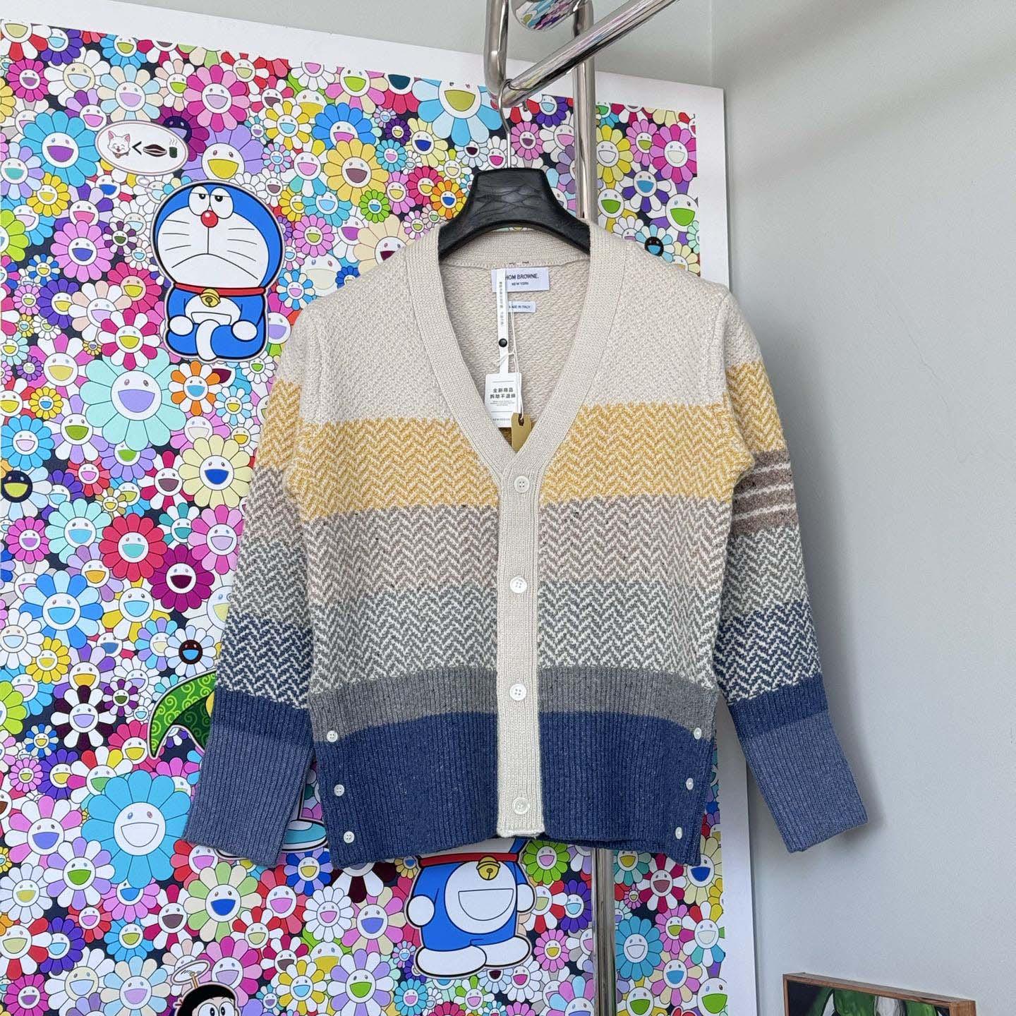 Thom Browne Striped Herringbone Jacquard Classic Cardigan 'Seasonal Multicolor' - DesignerGu