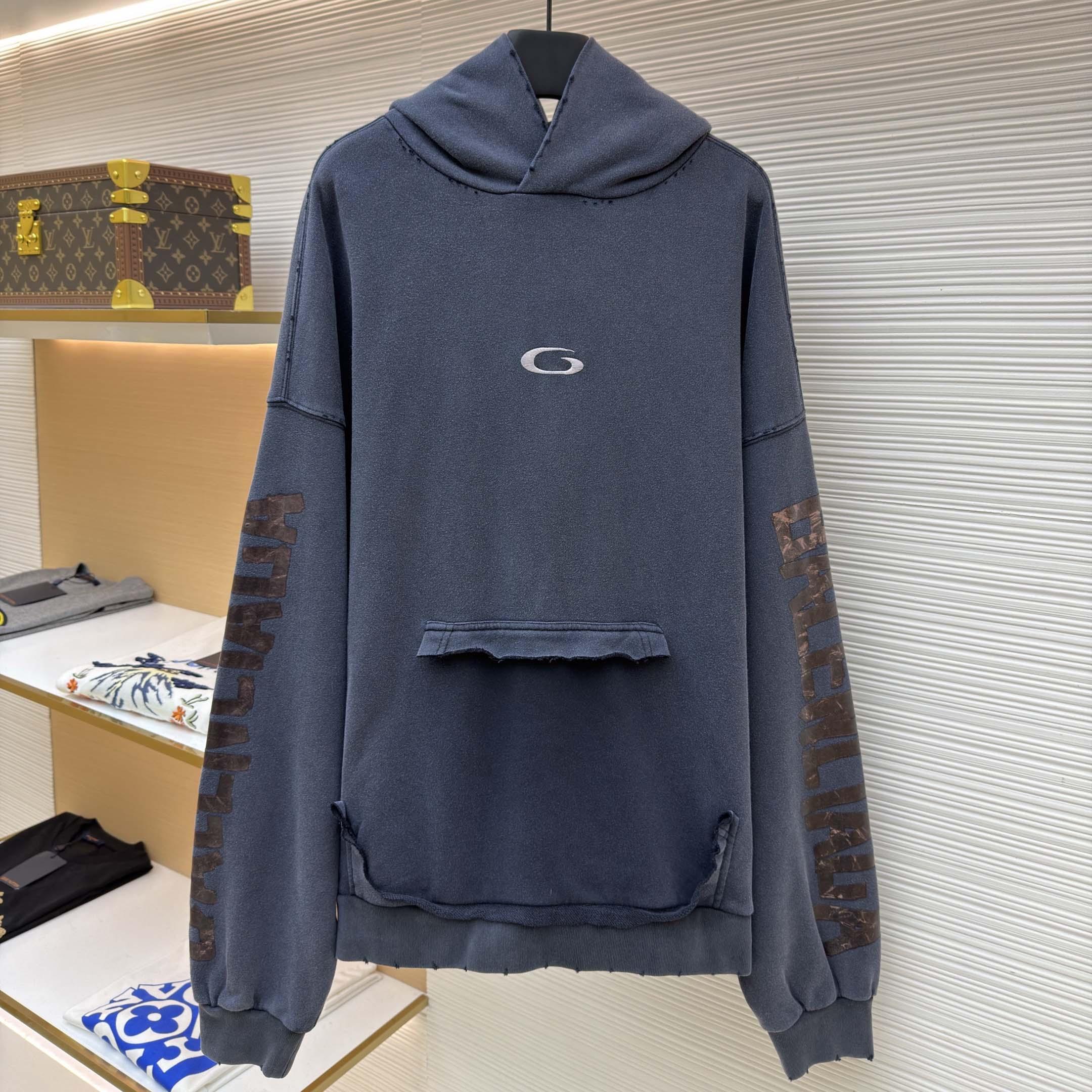 Balenciaga Transparent Tape Ripped Pocket Hoodie In Faded Black - DesignerGu