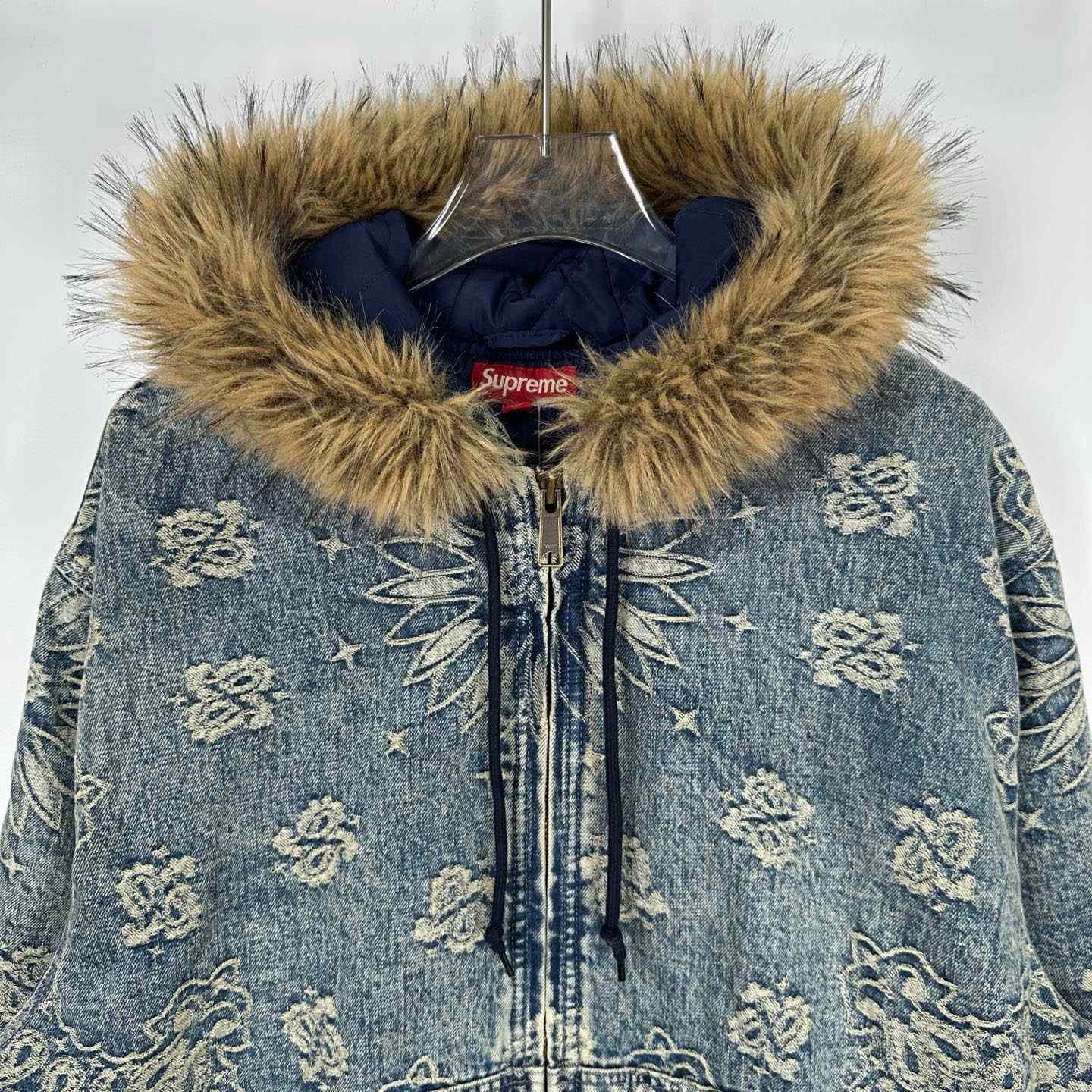 Supreme Bandana Jacquard Denim Hooded Work Jacket 'Blue' - DesignerGu