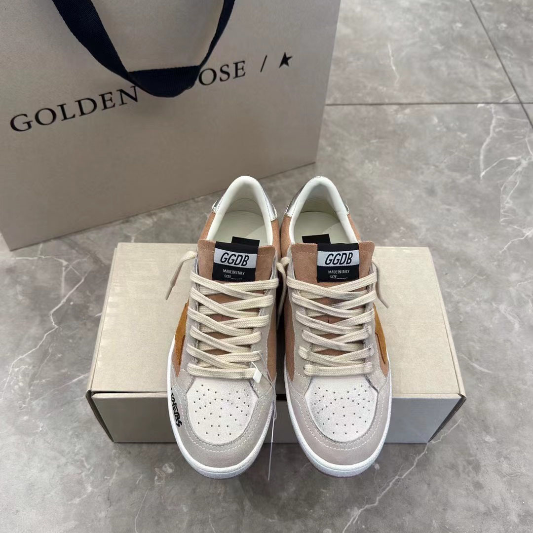 Golden Goose Ball Star in suede with orange star and silver metallic heel tab - DesignerGu