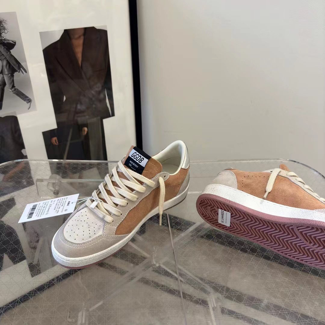 Golden Goose Ball Star in suede with orange star and silver metallic heel tab - DesignerGu