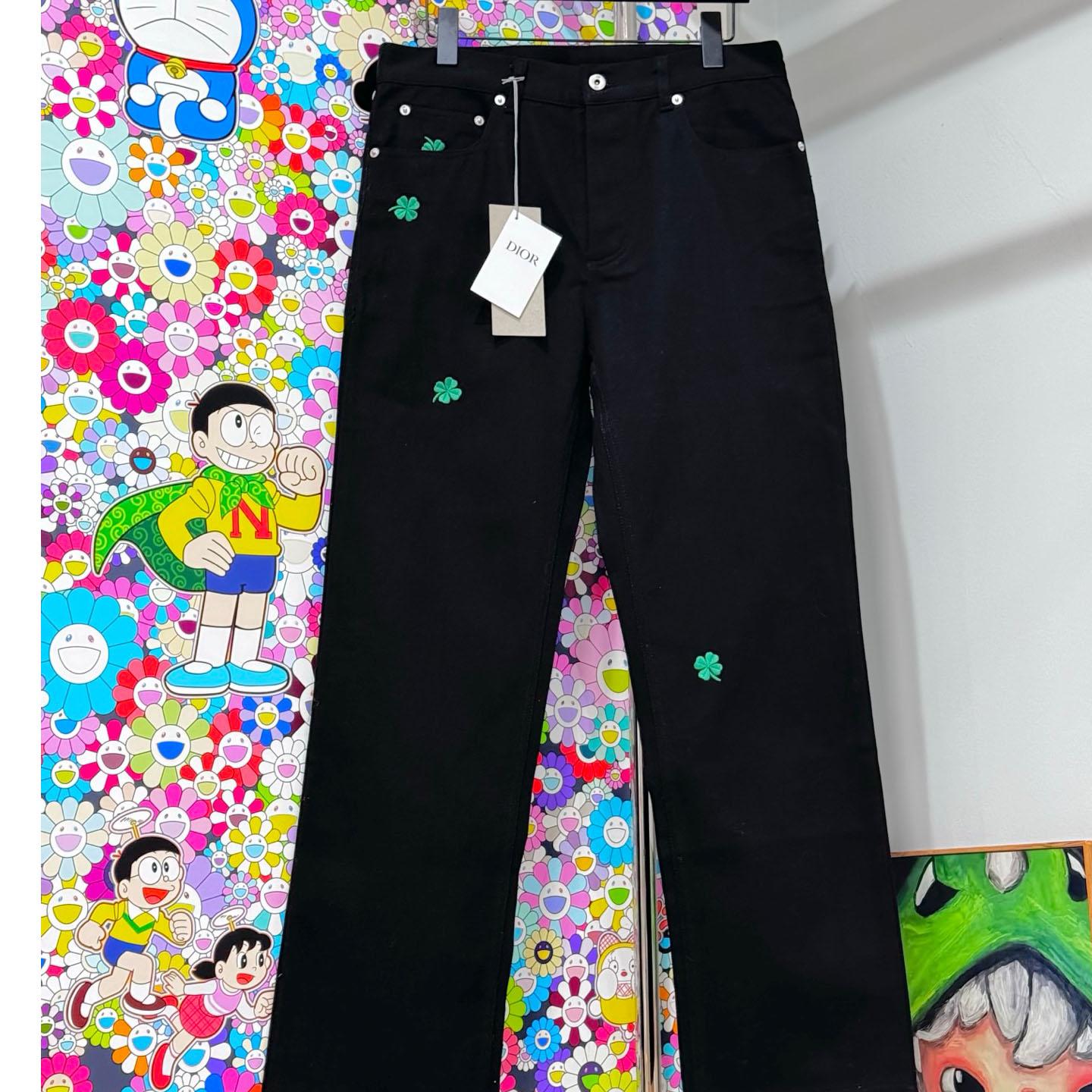 Dior Long Regular Jeans with Dior Clover Embroideries  - DesignerGu