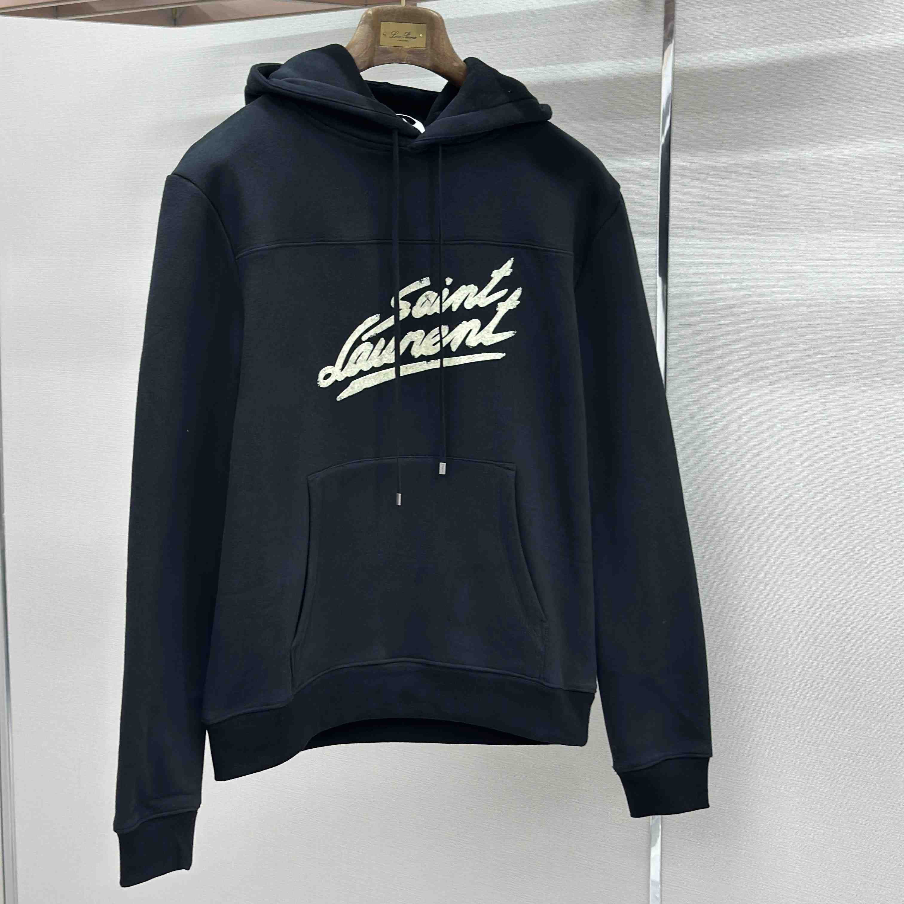 Saint Laurent Scipt Logo Hoodie 'Noir/Naturel' - DesignerGu