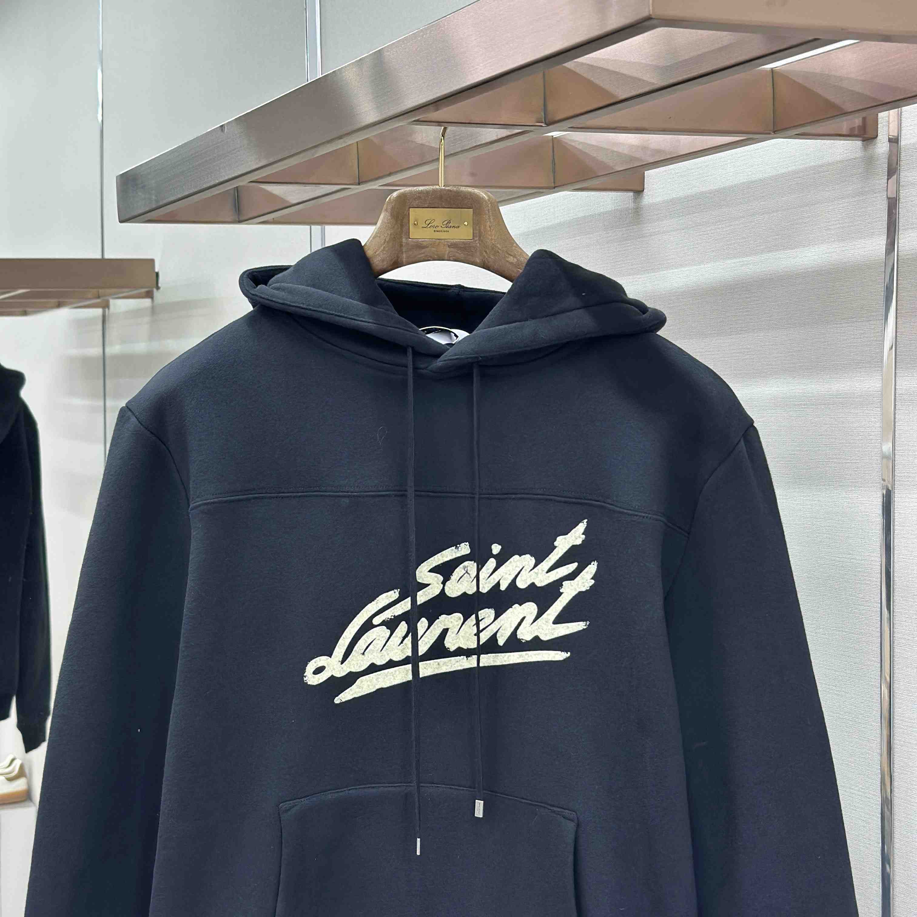 Saint Laurent Scipt Logo Hoodie 'Noir/Naturel' - DesignerGu