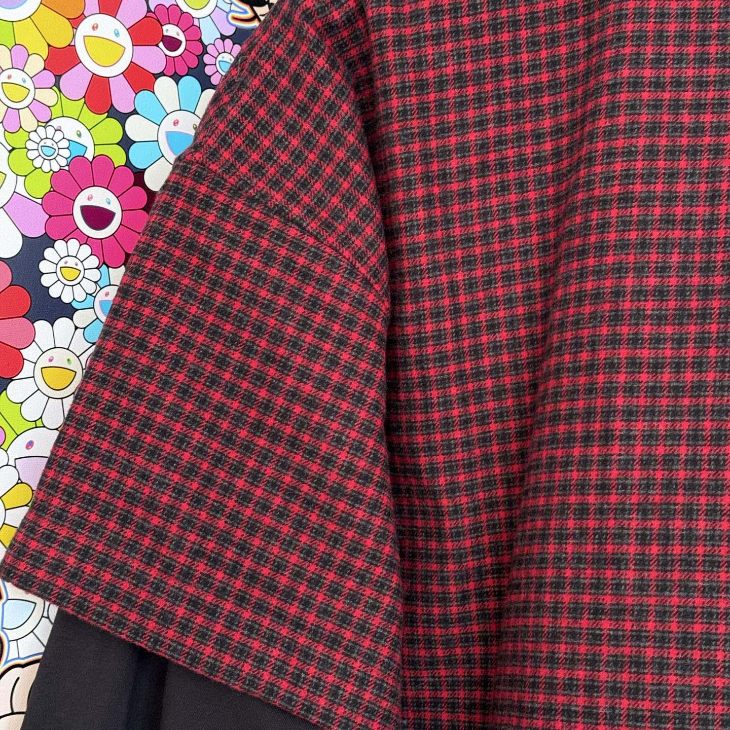 Balenciaga Patched Shirt In Red Check Flannel And Black Dry Jersey - DesignerGu