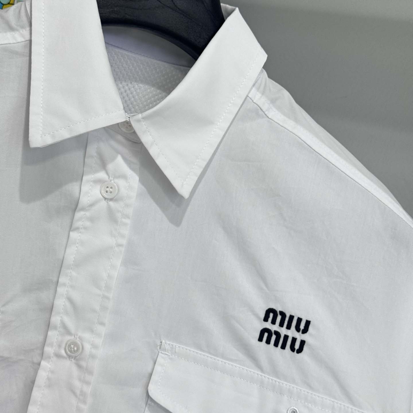 Miu Miu Logo-embroidered Cropped Poplin Shirt - DesignerGu