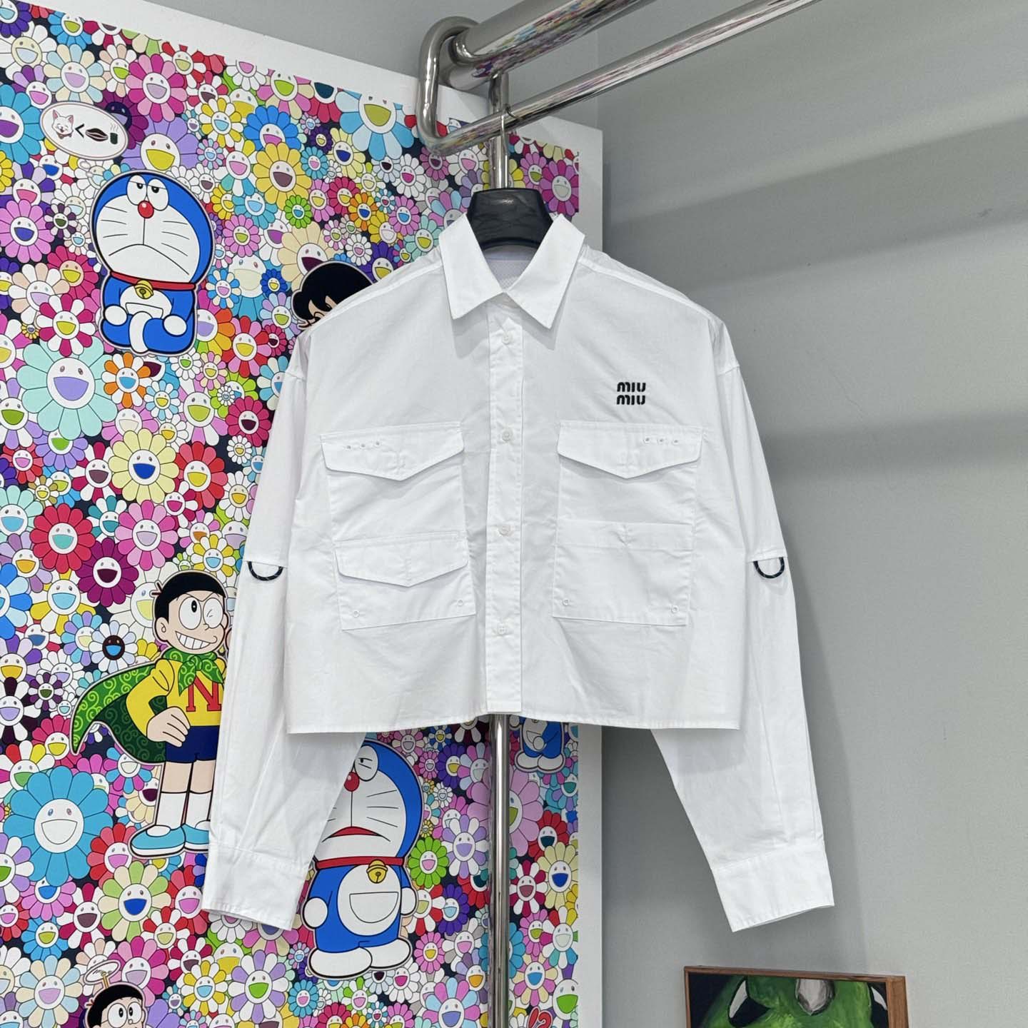 Miu Miu Logo-embroidered Cropped Poplin Shirt - DesignerGu