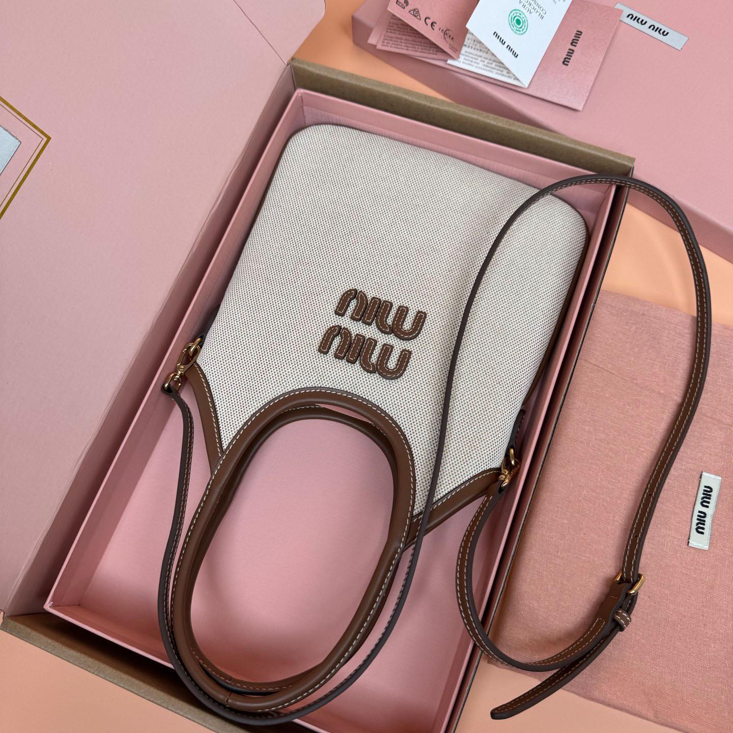 Miu Miu Ivy Canvas And Leather Bag - DesignerGu