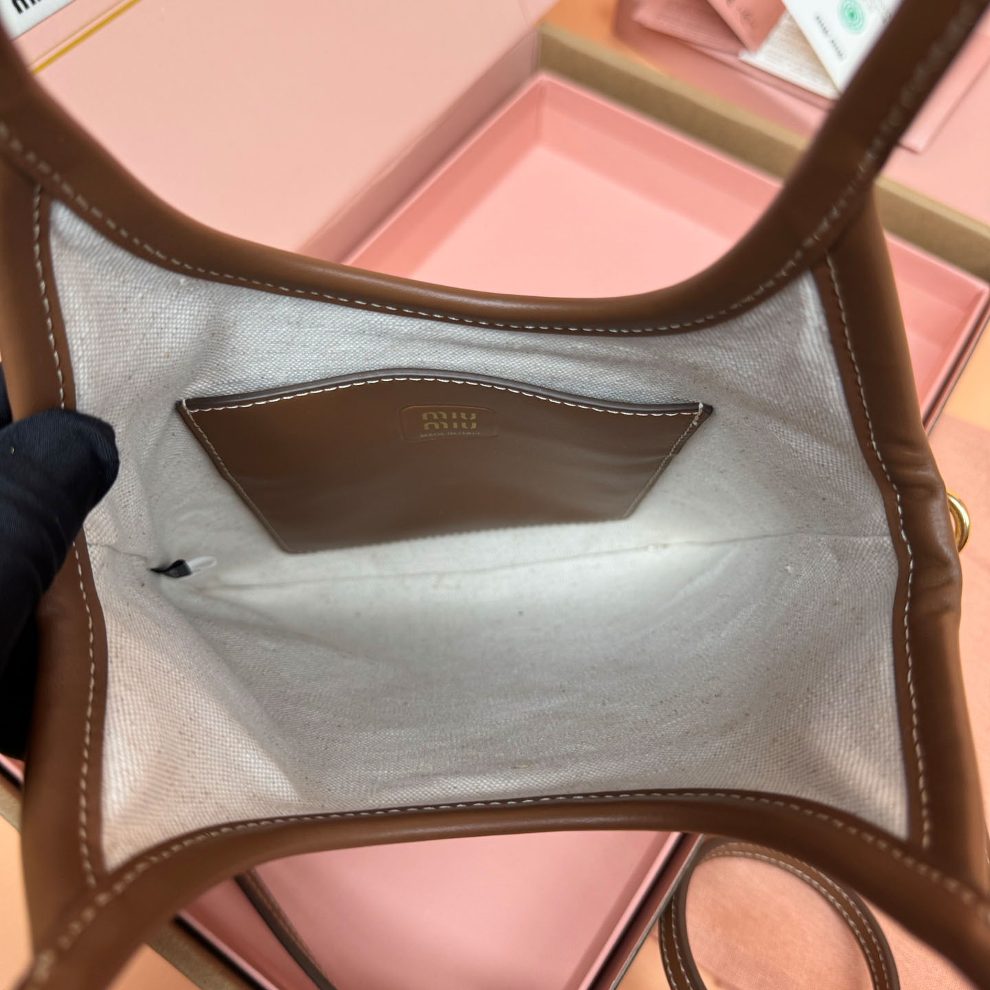 Miu Miu Ivy Canvas And Leather Bag - DesignerGu