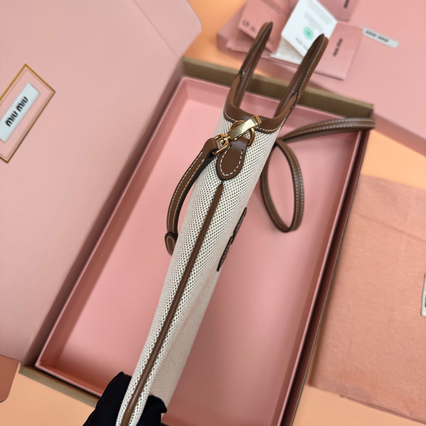 Miu Miu Ivy Canvas And Leather Bag - DesignerGu