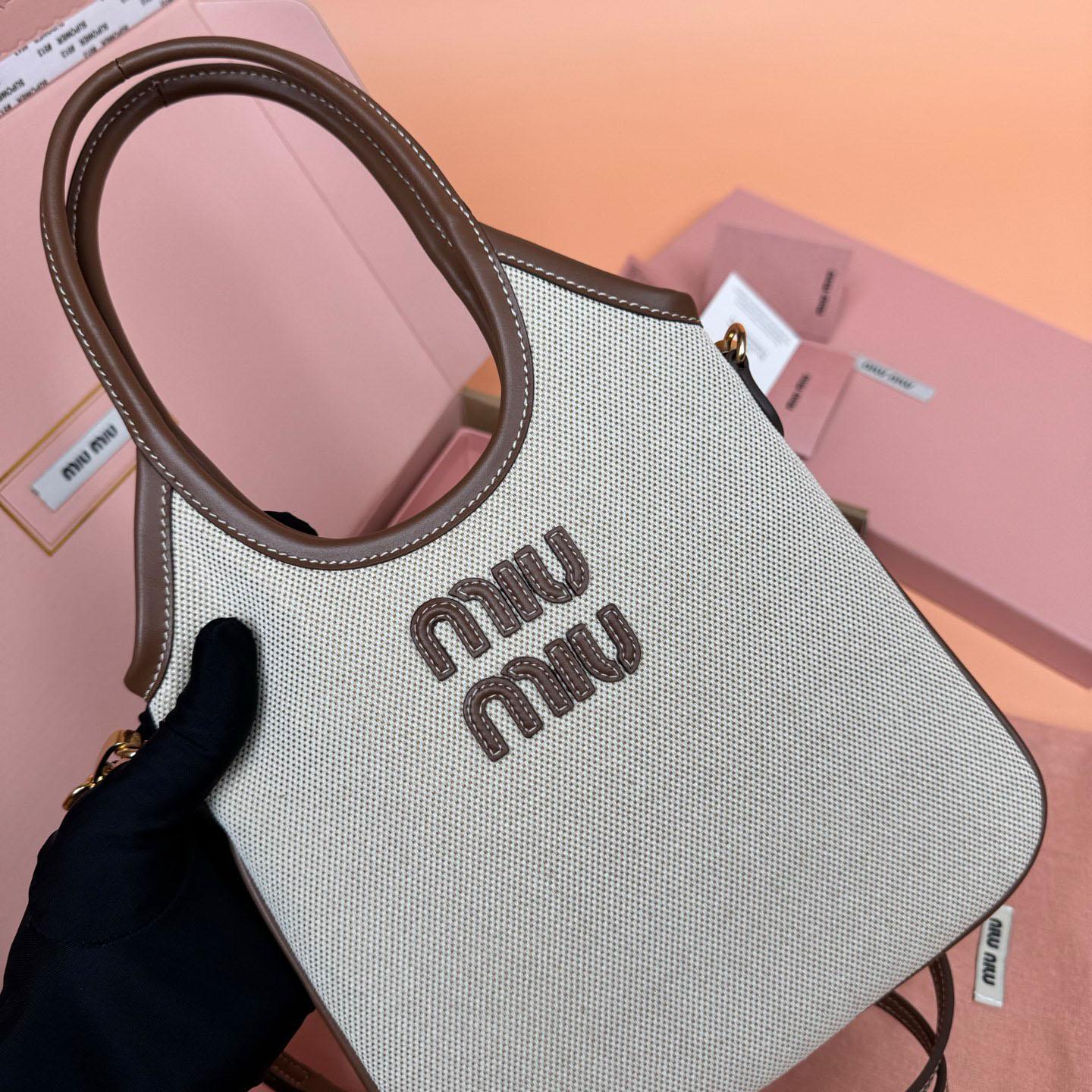 Miu Miu Ivy Canvas And Leather Bag - DesignerGu