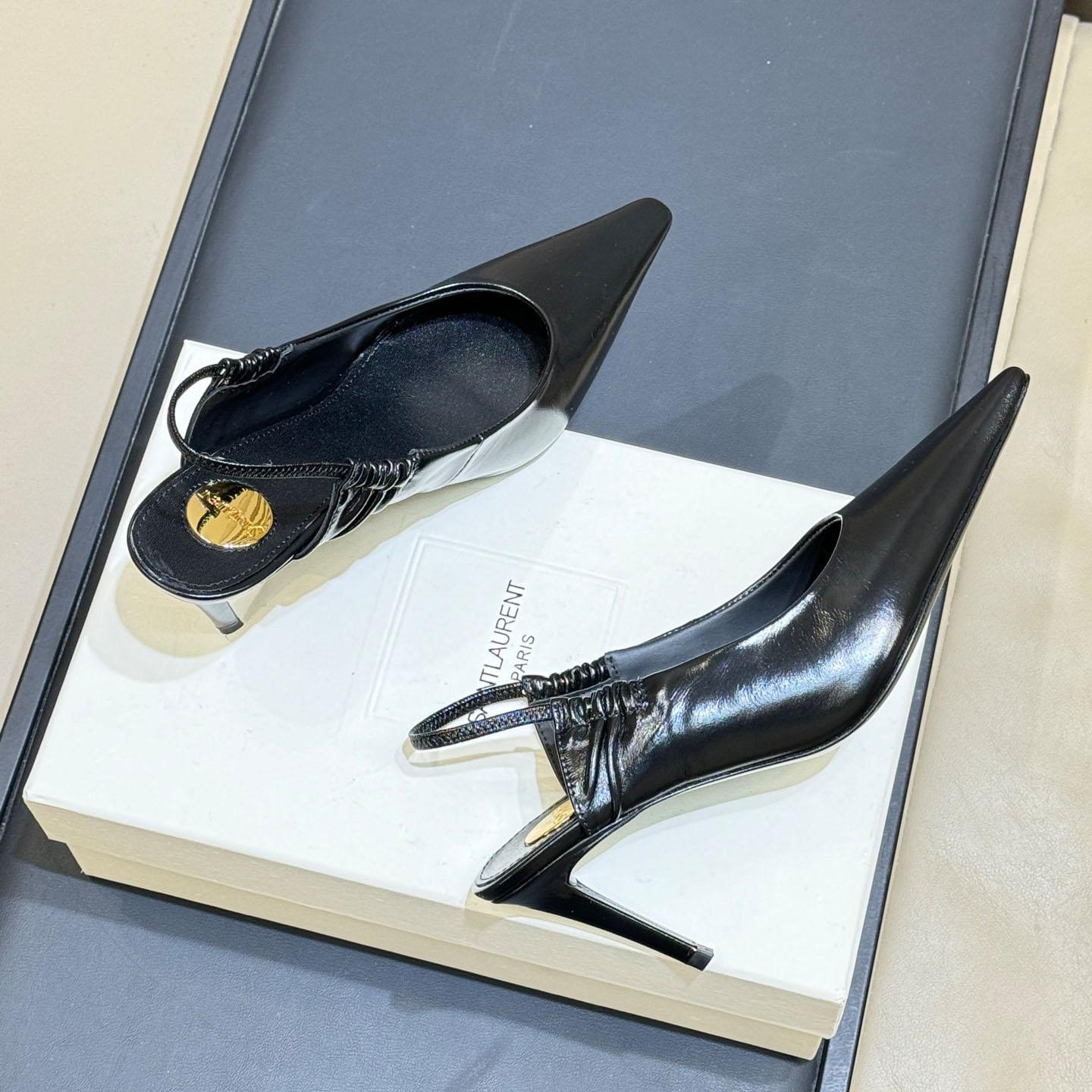 Saint Laurent ANNE-MARIE Slingback Pumps In Smooth Leather - DesignerGu