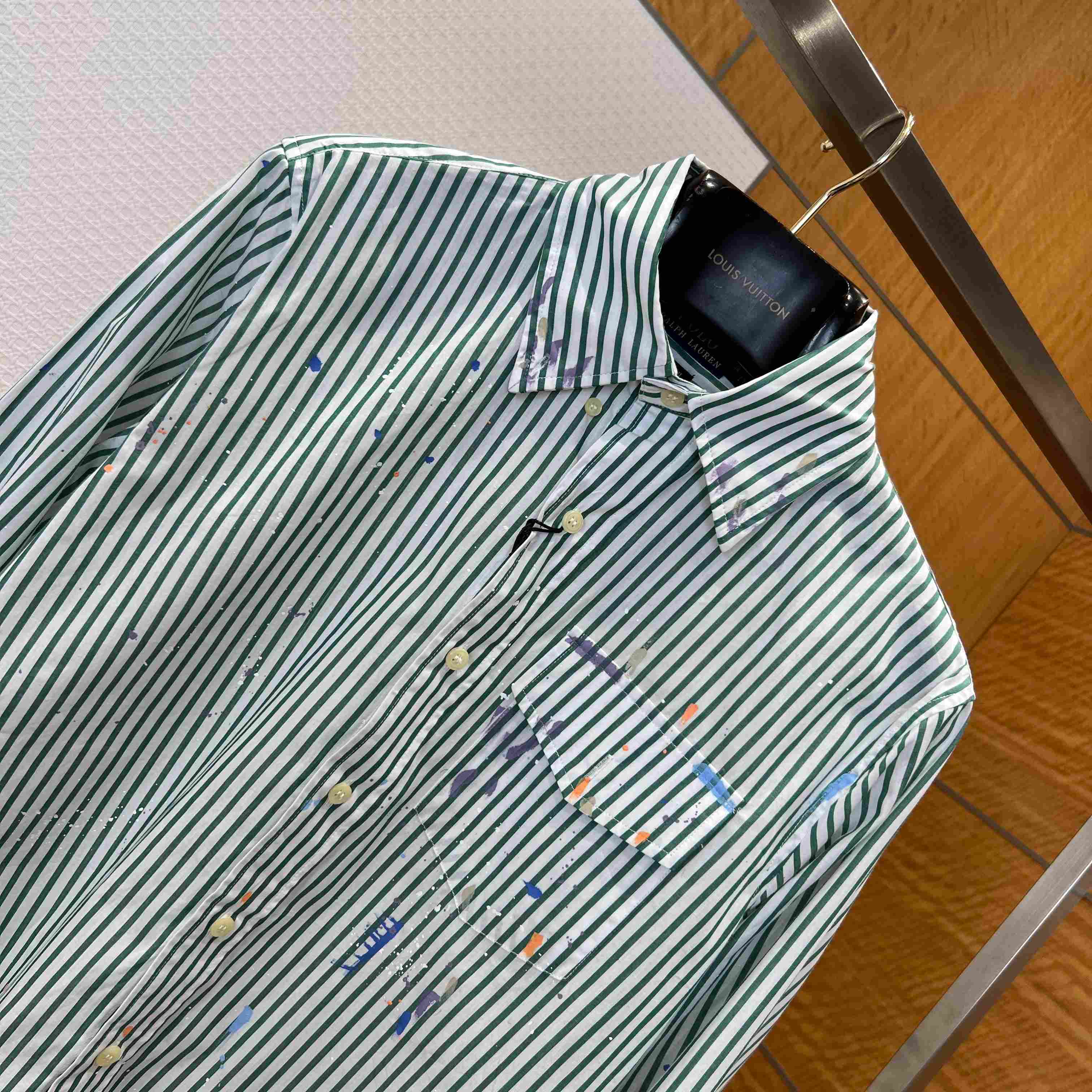  Ralph Lauren Classic Fit Paint-Splatter Striped Shirt - DesignerGu