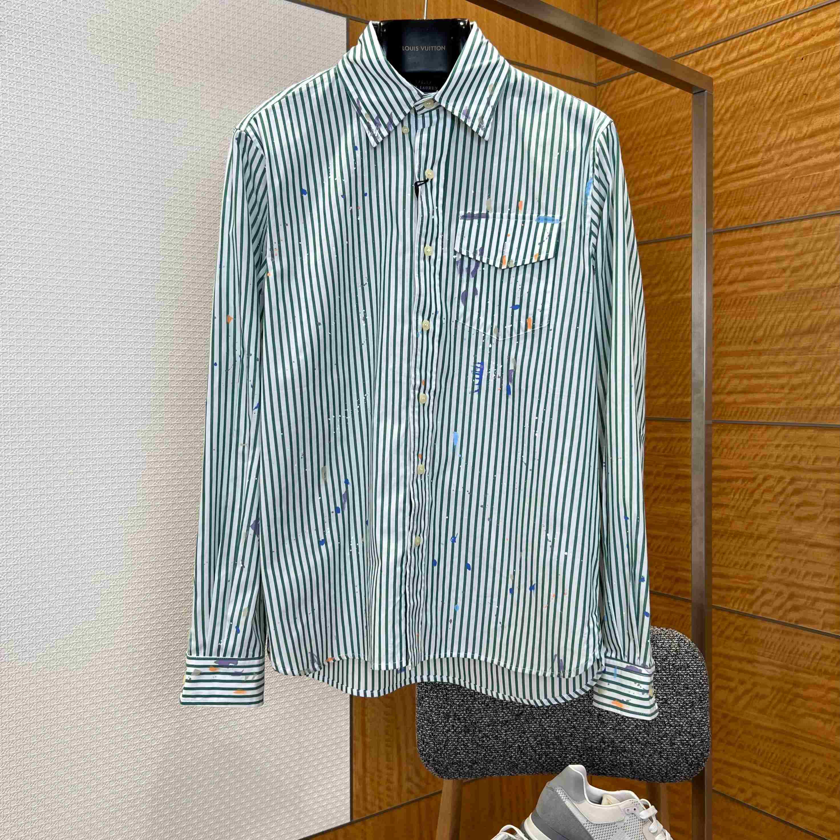  Ralph Lauren Classic Fit Paint-Splatter Striped Shirt - DesignerGu