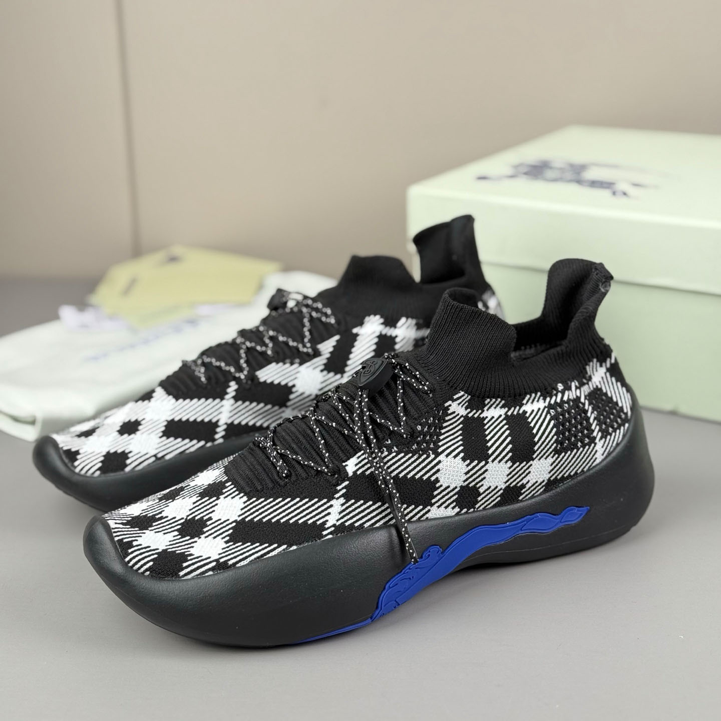 Burberry Check Knit Neptune Sneakers - DesignerGu