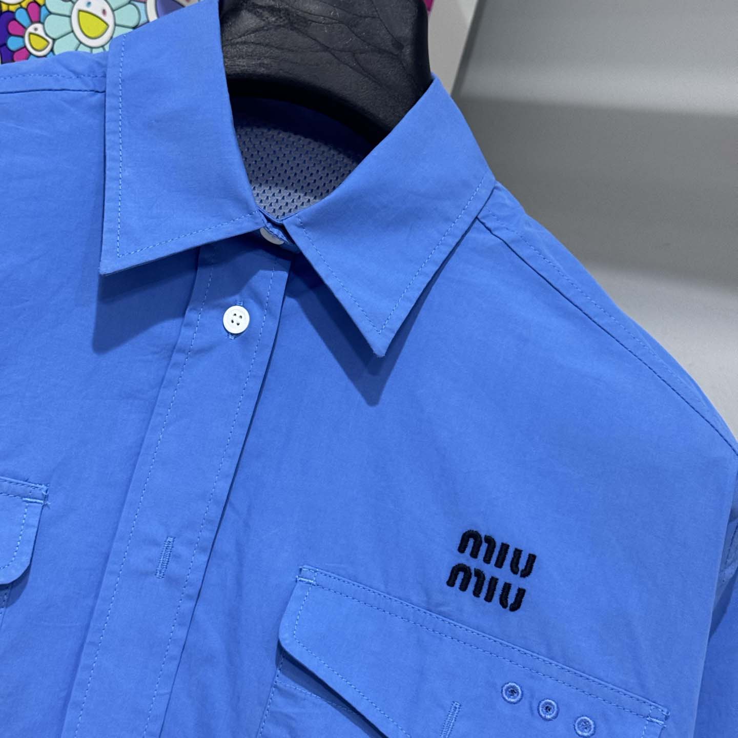 Miu Miu Logo-embroidered Cropped Poplin Shirt - DesignerGu