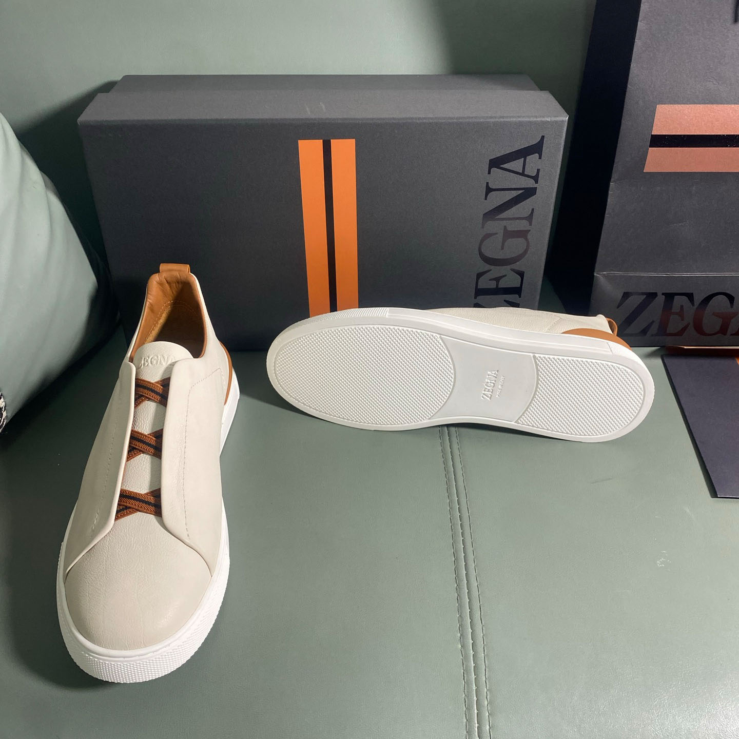 Zegna Off White Deerskin Triple Stitch™ Sneakers - DesignerGu