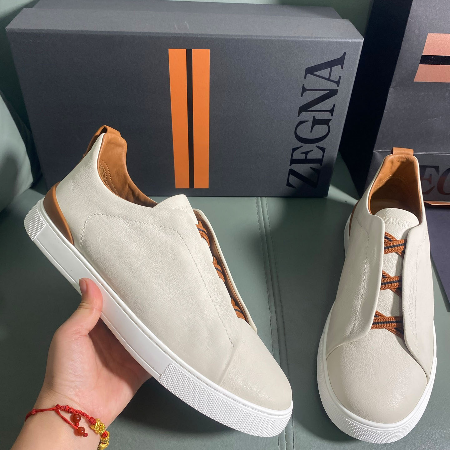 Zegna Off White Deerskin Triple Stitch™ Sneakers - DesignerGu