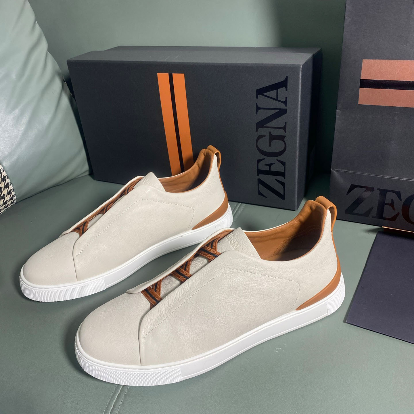 Zegna Off White Deerskin Triple Stitch™ Sneakers - DesignerGu
