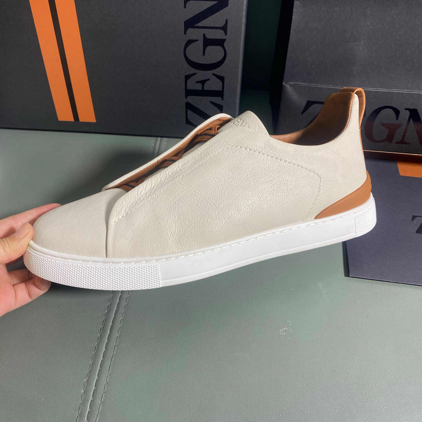 Zegna Off White Deerskin Triple Stitch™ Sneakers - DesignerGu