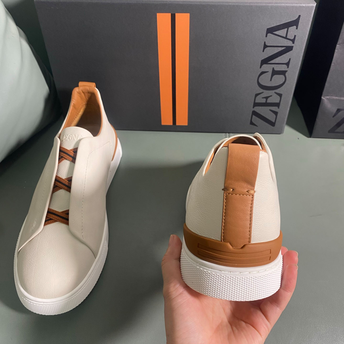 Zegna Off White Deerskin Triple Stitch™ Sneakers - DesignerGu