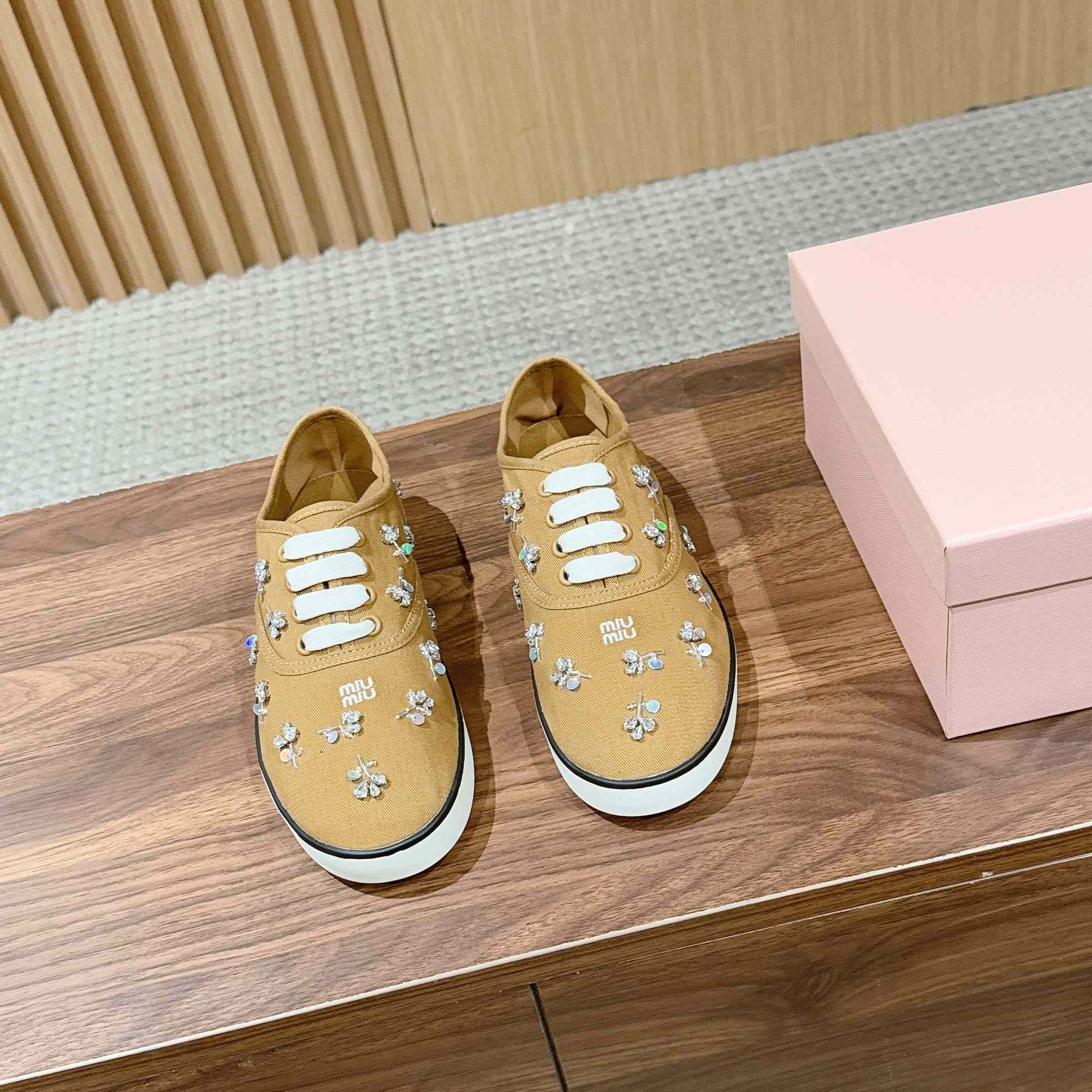 Miu Miu Embroidered Drill Sneakers - DesignerGu