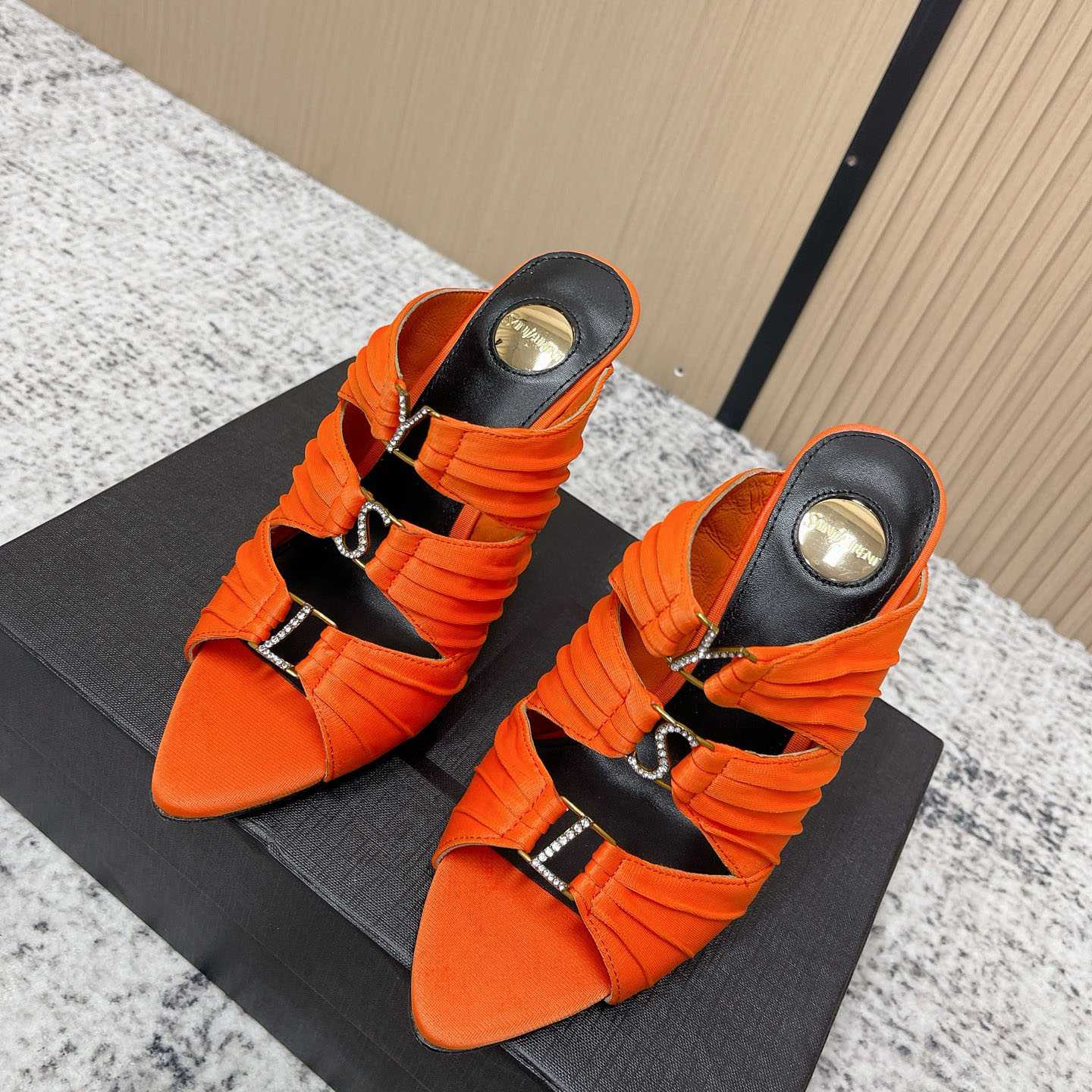 Saint Laurent EMILIE Mules In Satin Crepe - DesignerGu