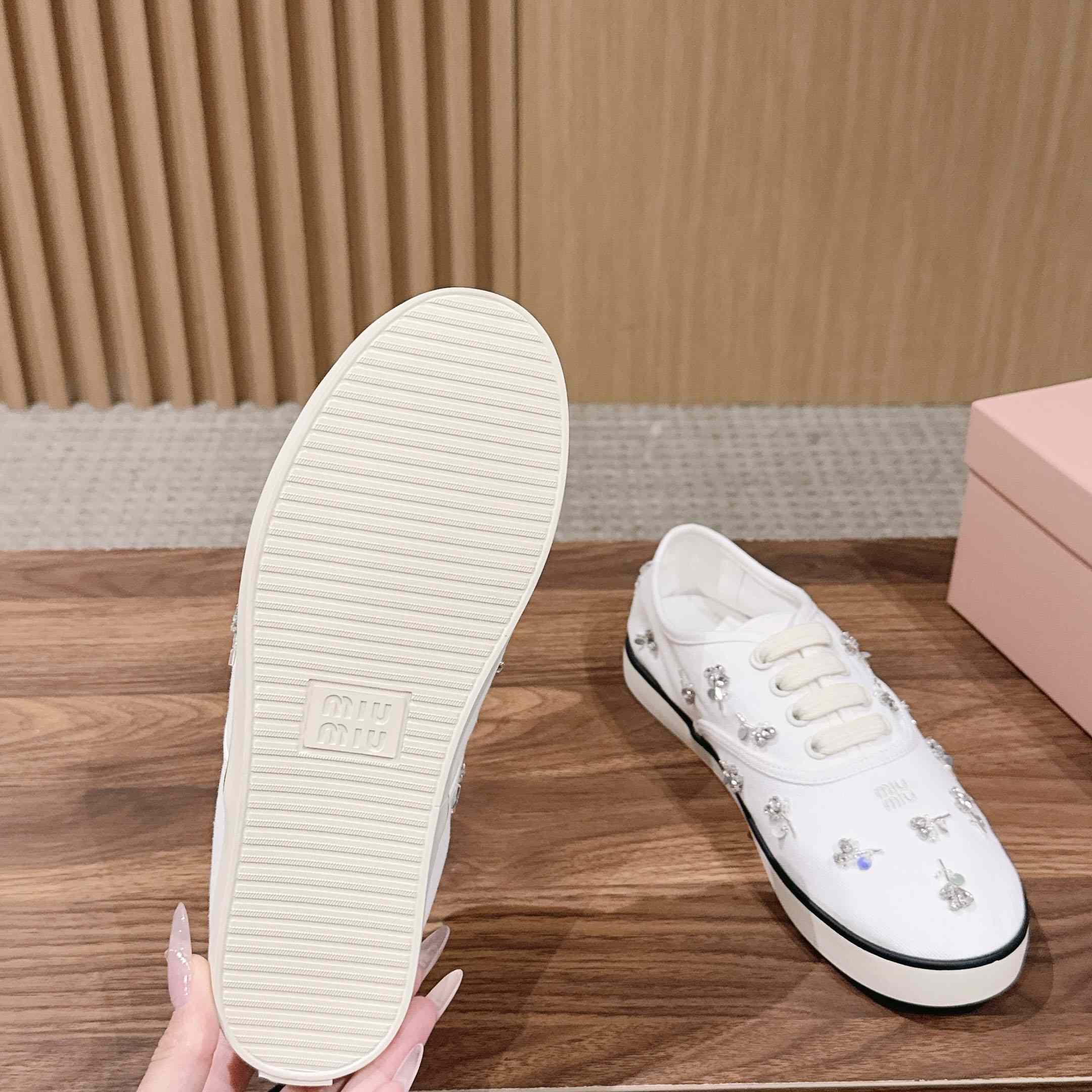 Miu Miu Embroidered Drill Sneakers - DesignerGu