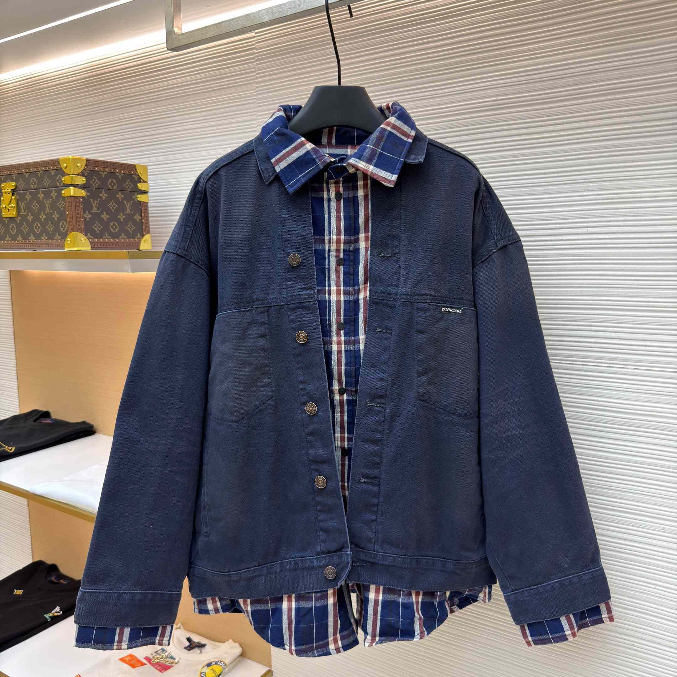 Balenciaga Patched Shirt Jacket In Navy/Dirty Dark Blue - DesignerGu