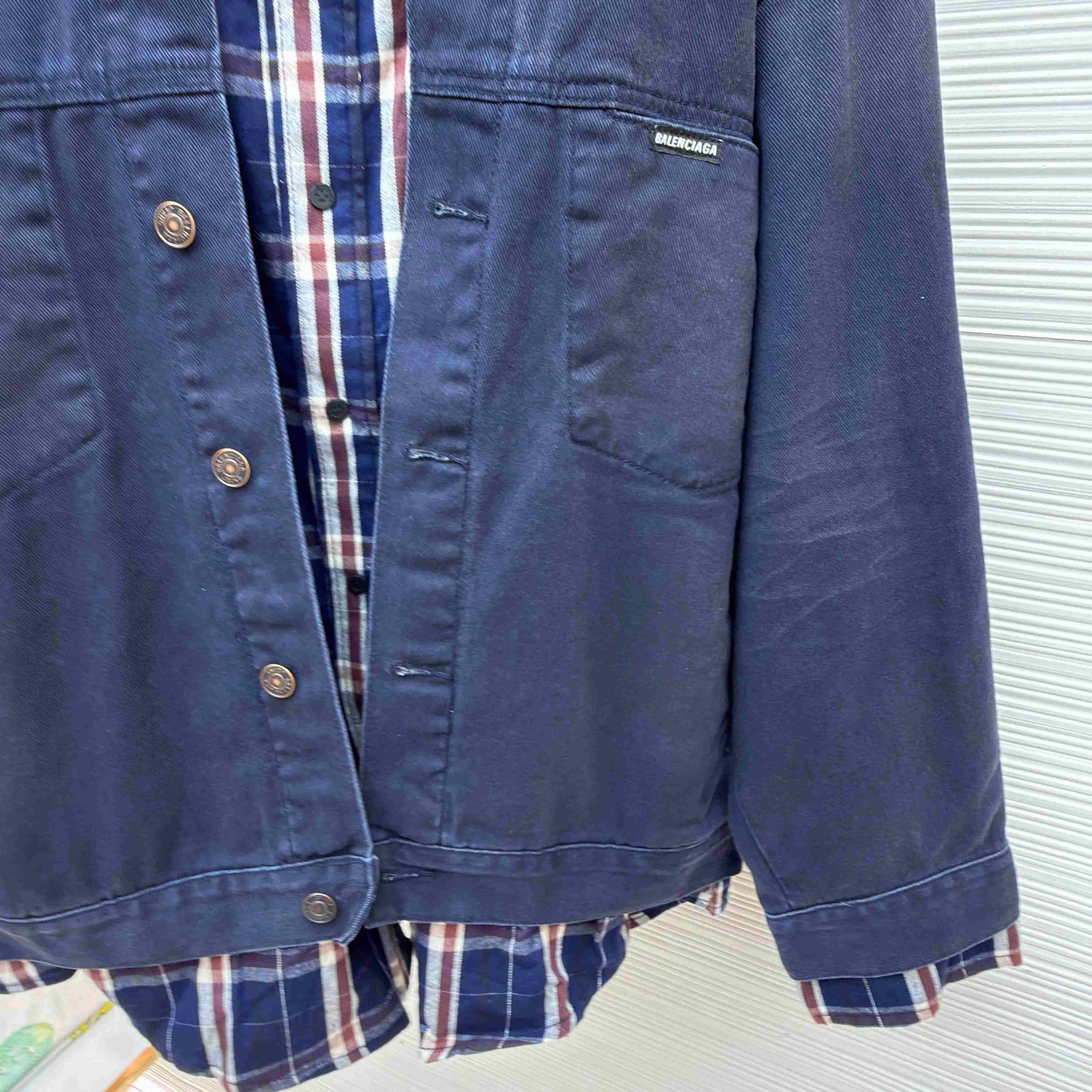 Balenciaga Patched Shirt Jacket In Navy/Dirty Dark Blue - DesignerGu