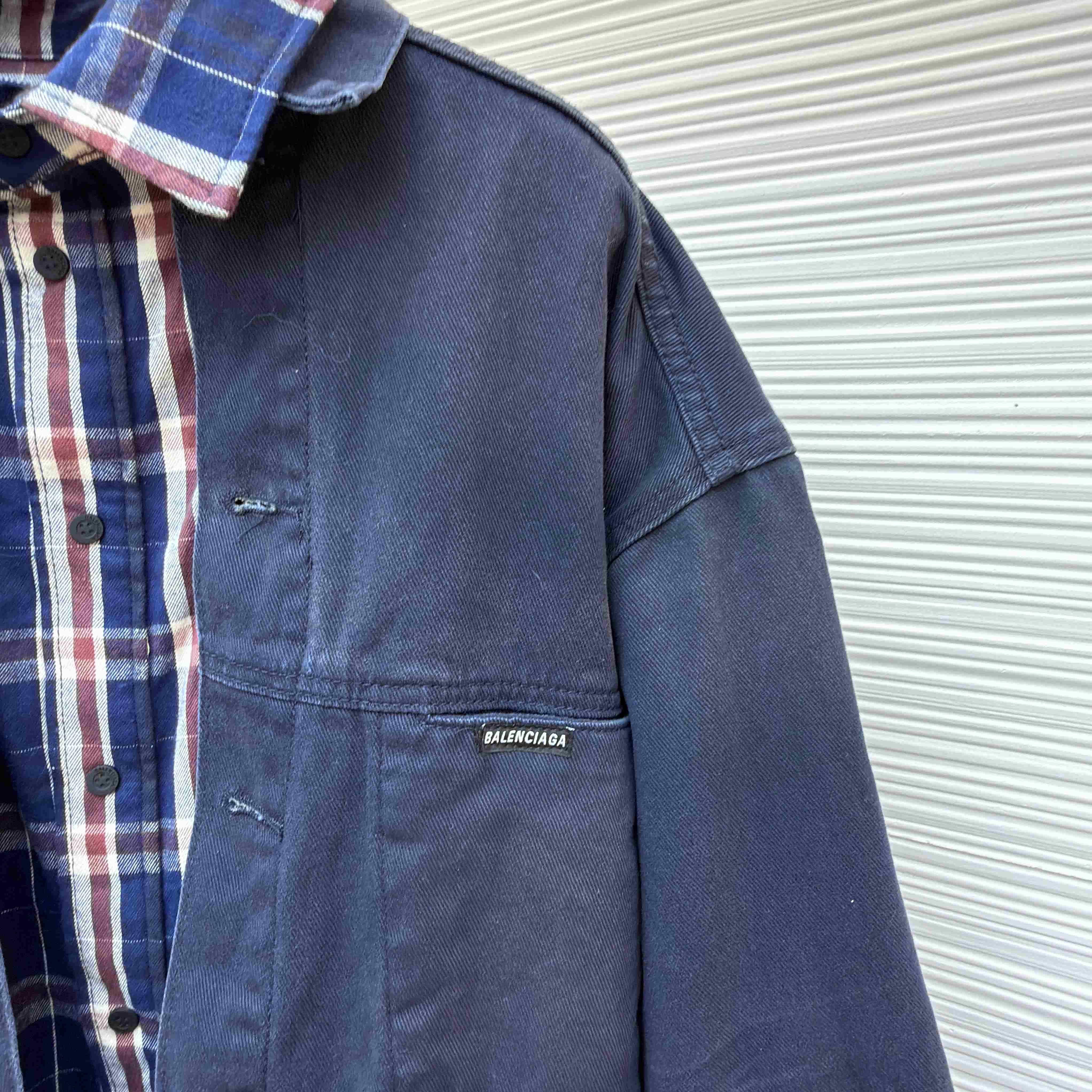 Balenciaga Patched Shirt Jacket In Navy/Dirty Dark Blue - DesignerGu