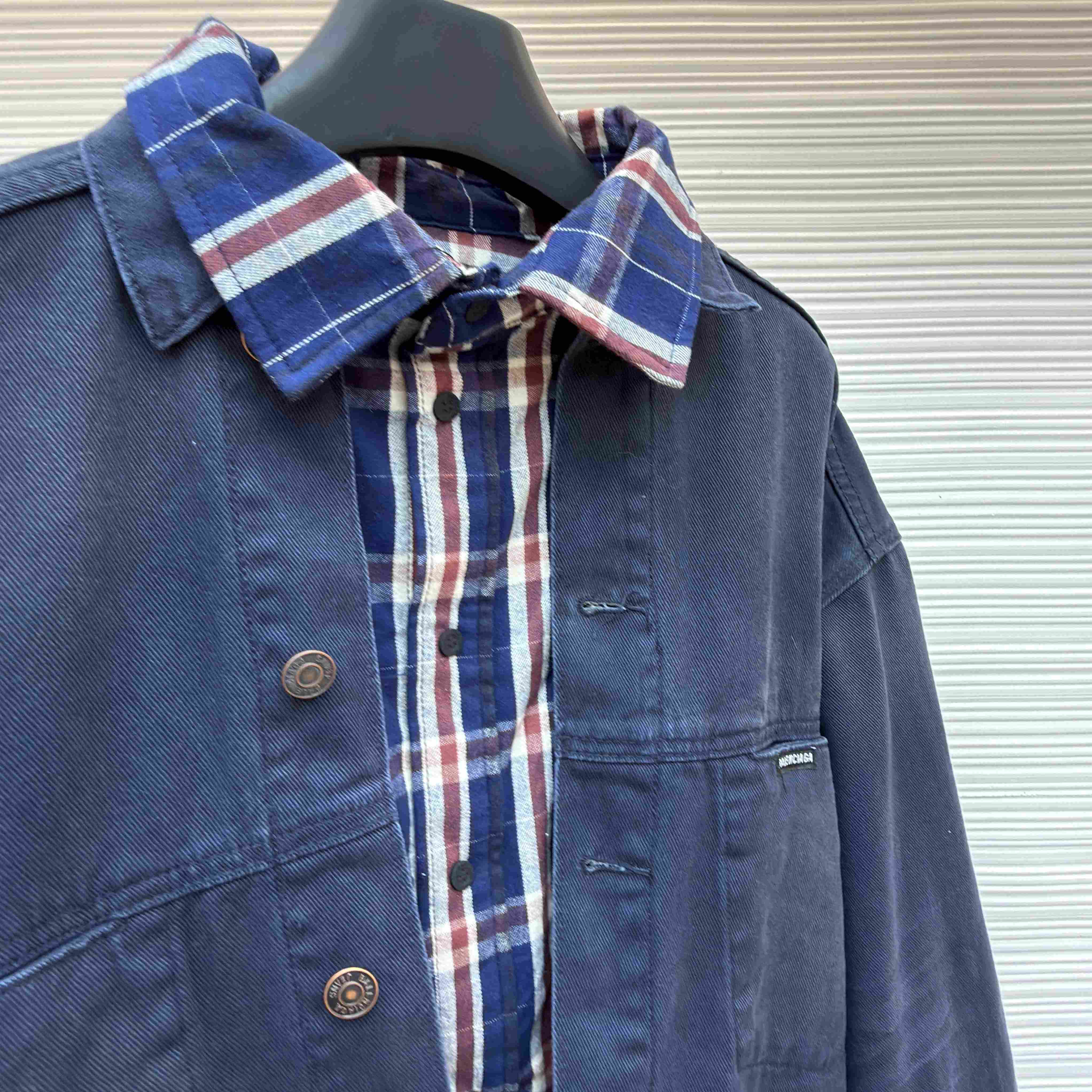 Balenciaga Patched Shirt Jacket In Navy/Dirty Dark Blue - DesignerGu