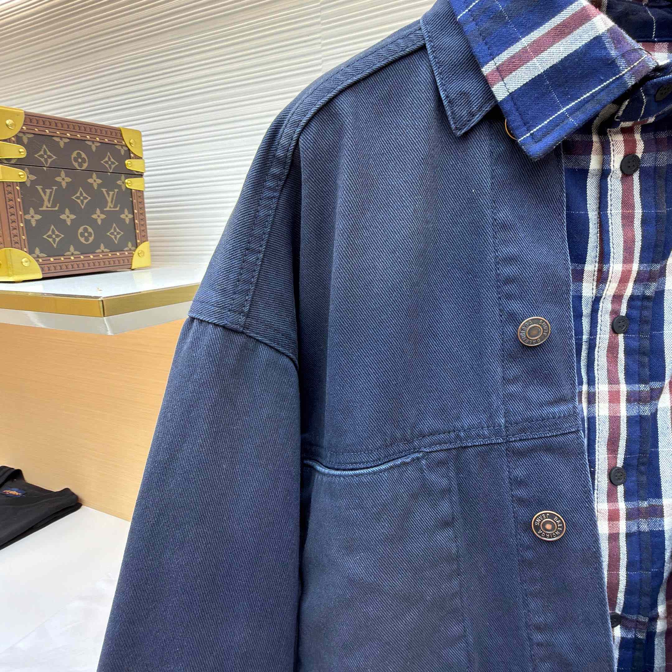 Balenciaga Patched Shirt Jacket In Navy/Dirty Dark Blue - DesignerGu