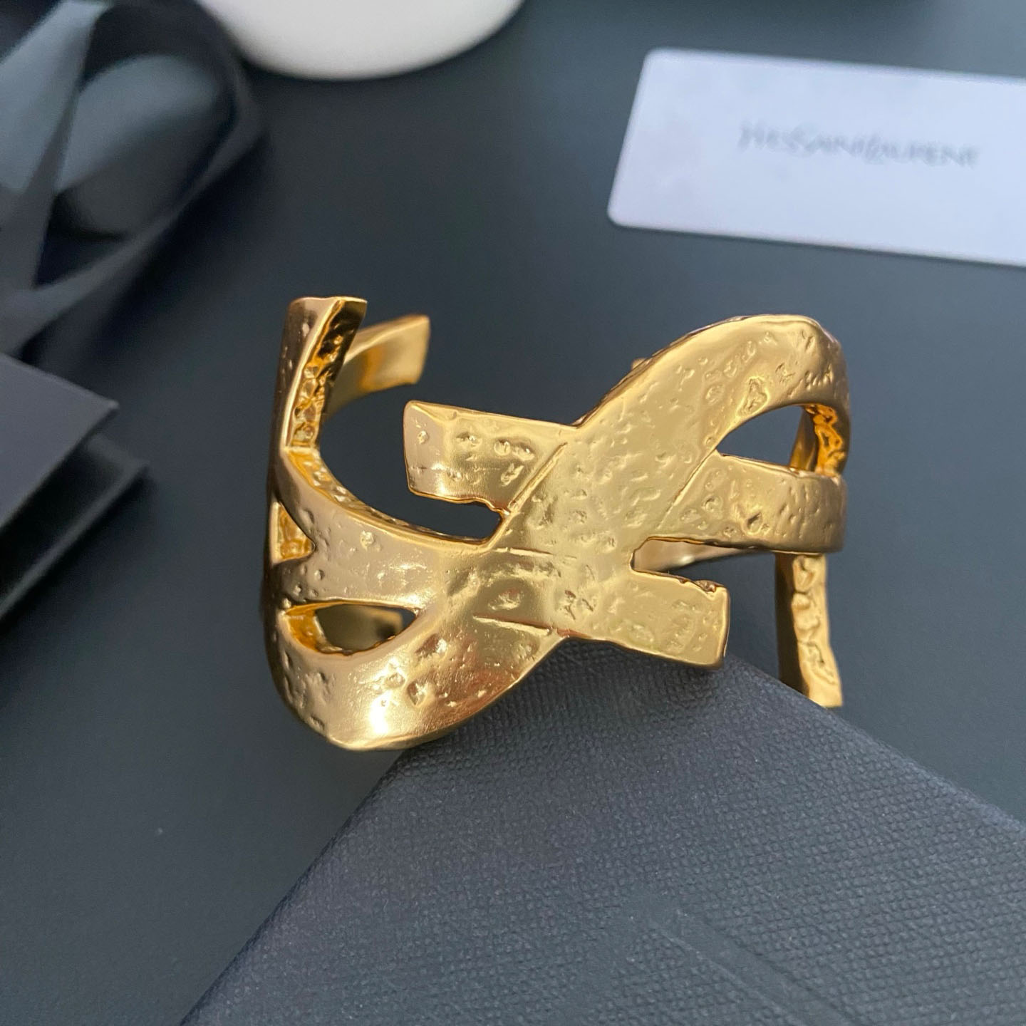 Saint Laurent Cassandre Cuff In Metal - DesignerGu