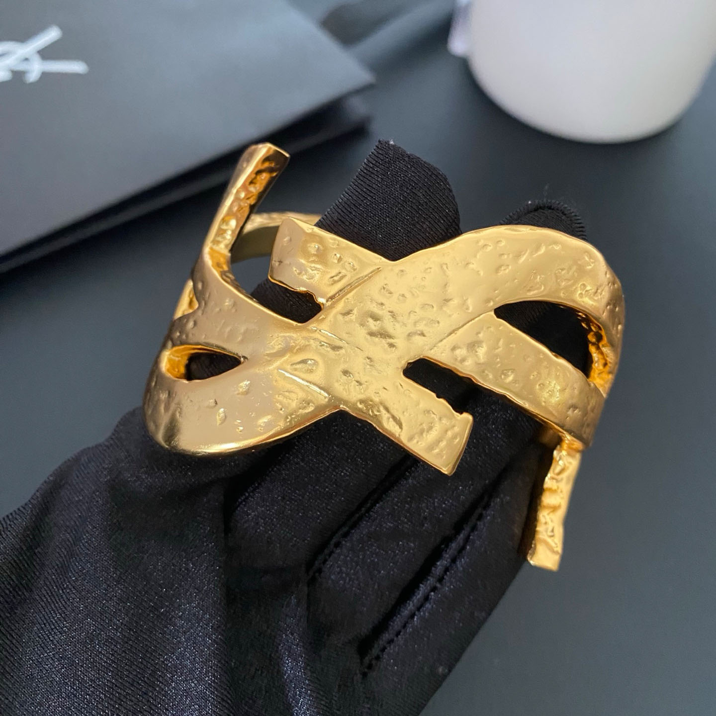 Saint Laurent Cassandre Cuff In Metal - DesignerGu