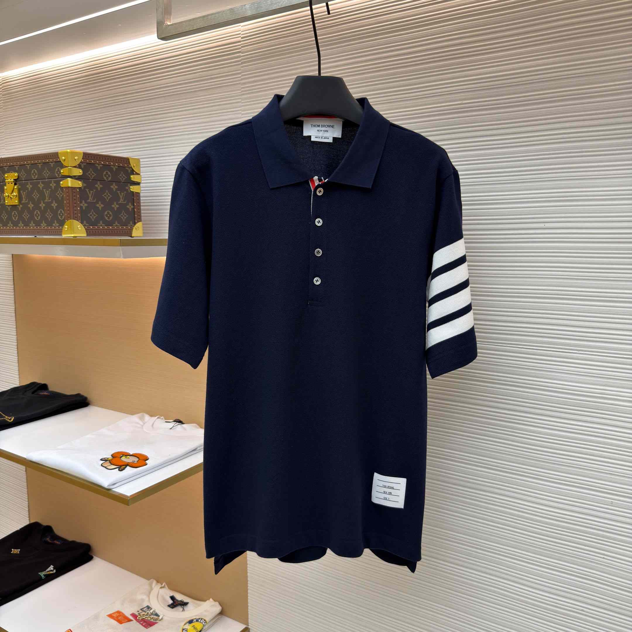 Thom Browne Classic Pique 4-Bar Short Sleeve Polo   - DesignerGu