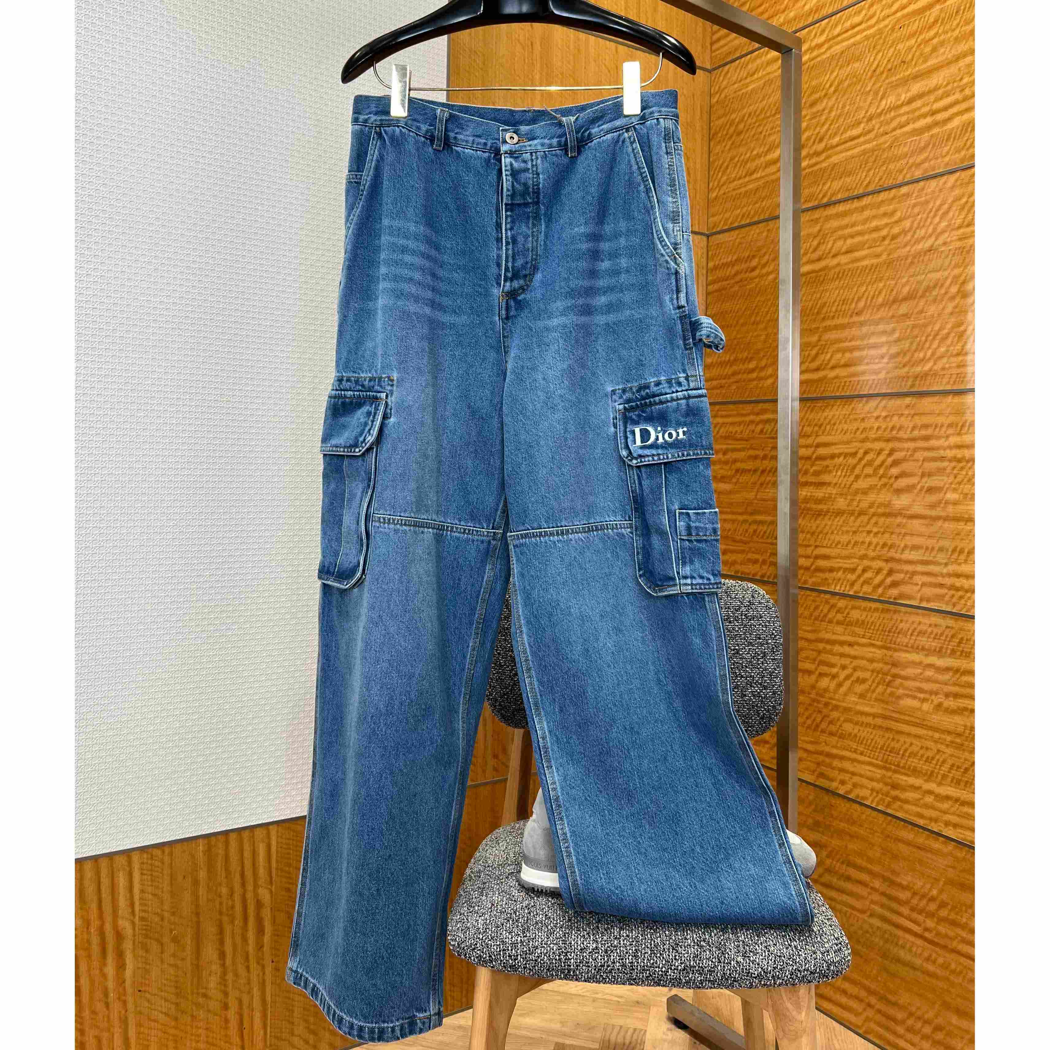 Dior Cargo Jeans Blue Cotton Twill - DesignerGu