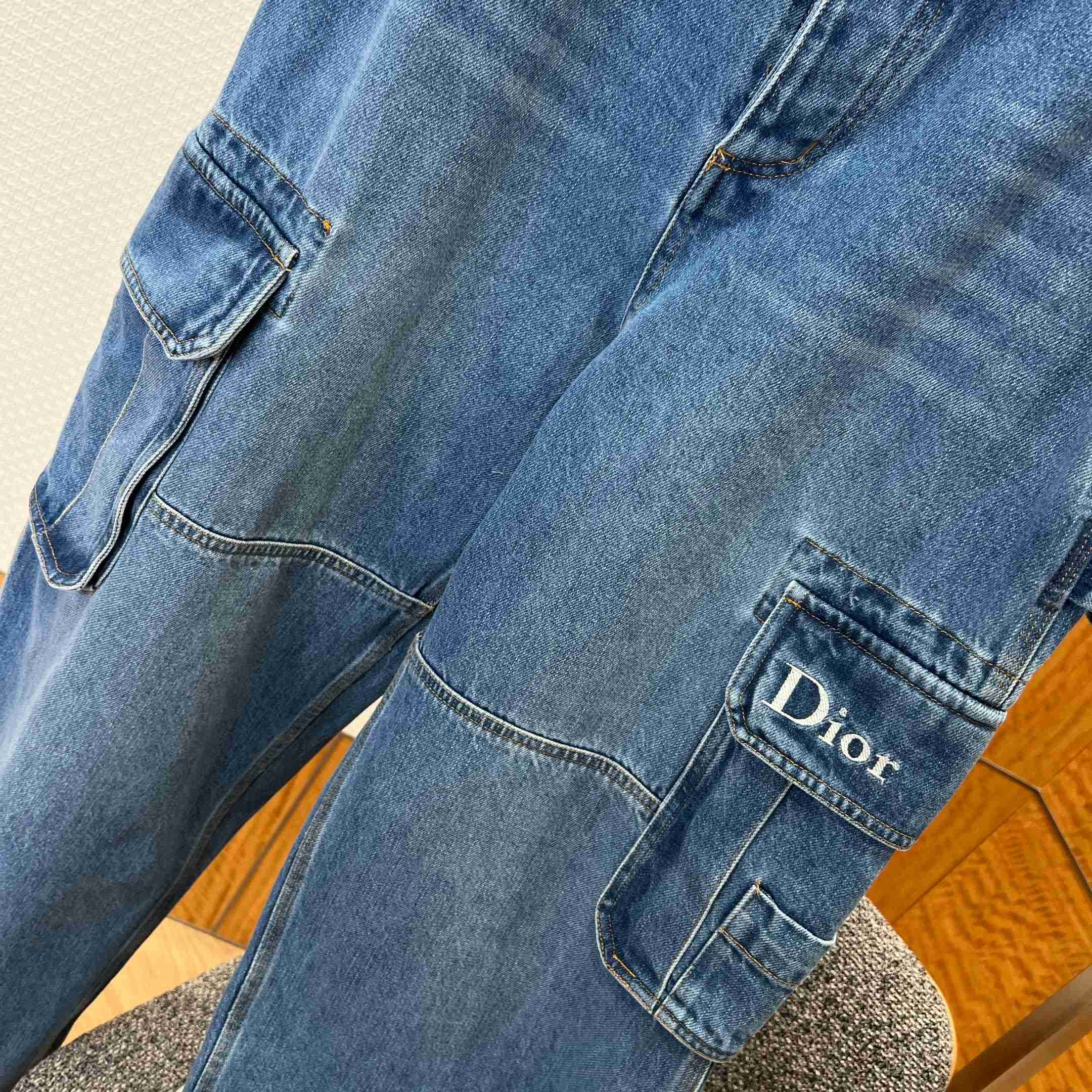 Dior Cargo Jeans Blue Cotton Twill - DesignerGu
