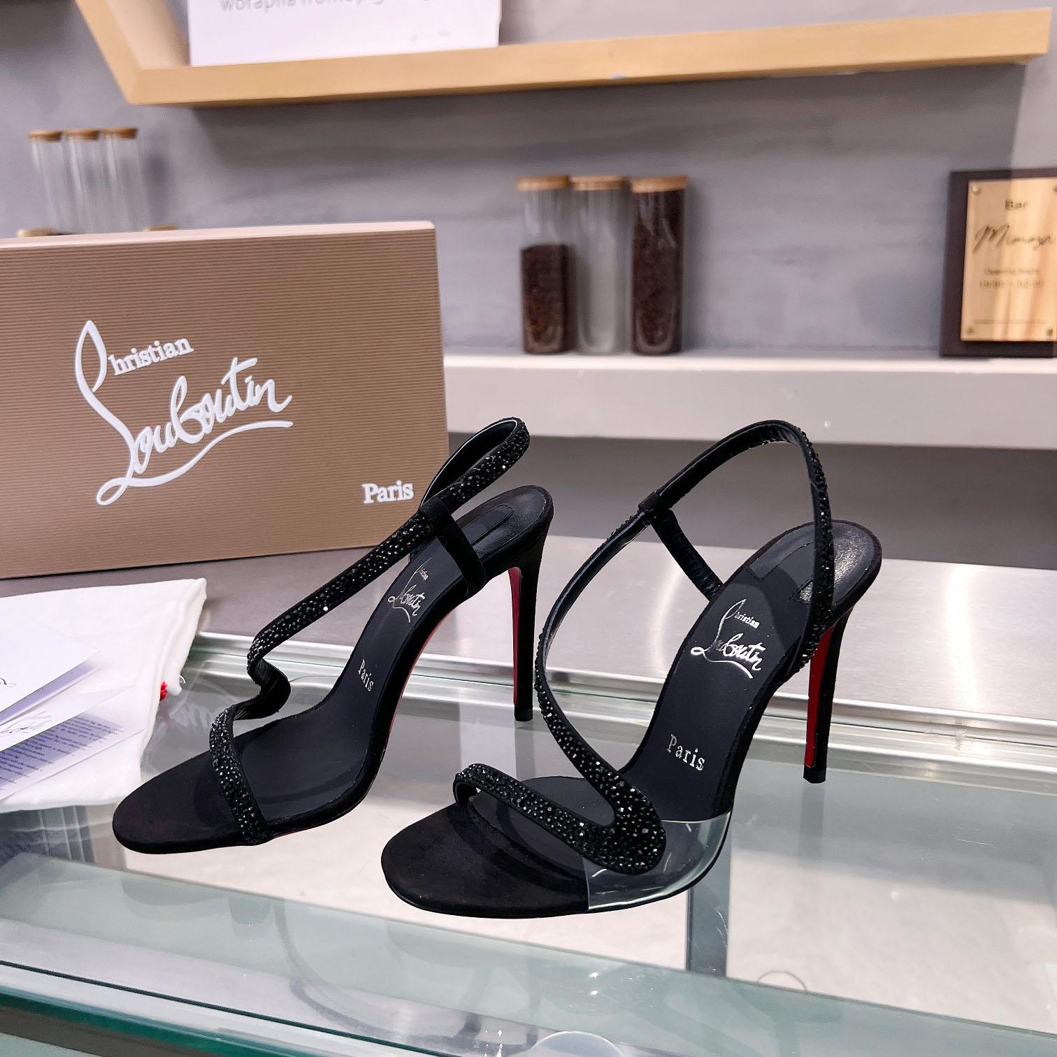 Christian Louboutin Black Suede Crystal Embellished Rosalie Sandals - DesignerGu