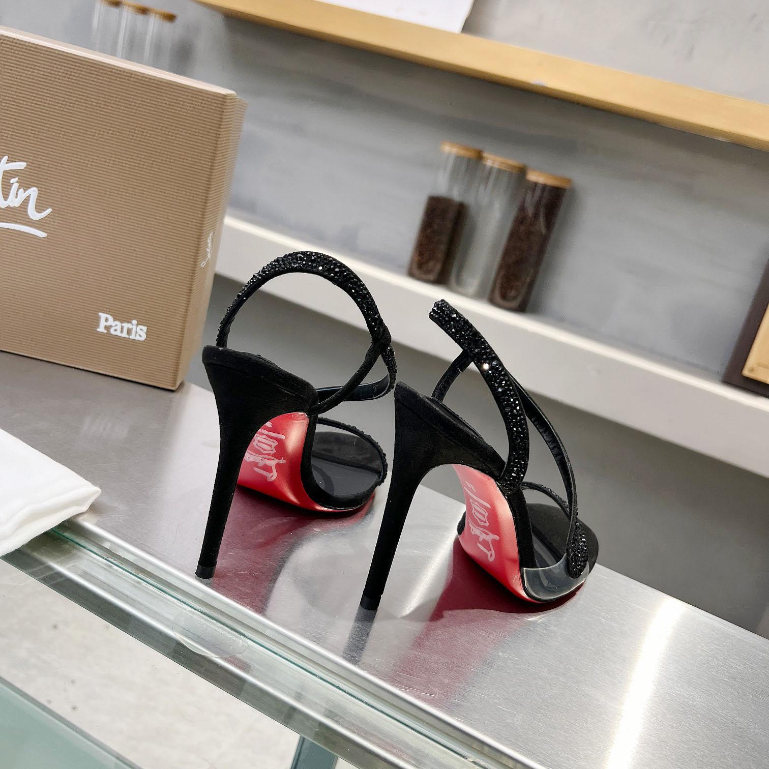 Christian Louboutin Black Suede Crystal Embellished Rosalie Sandals - DesignerGu