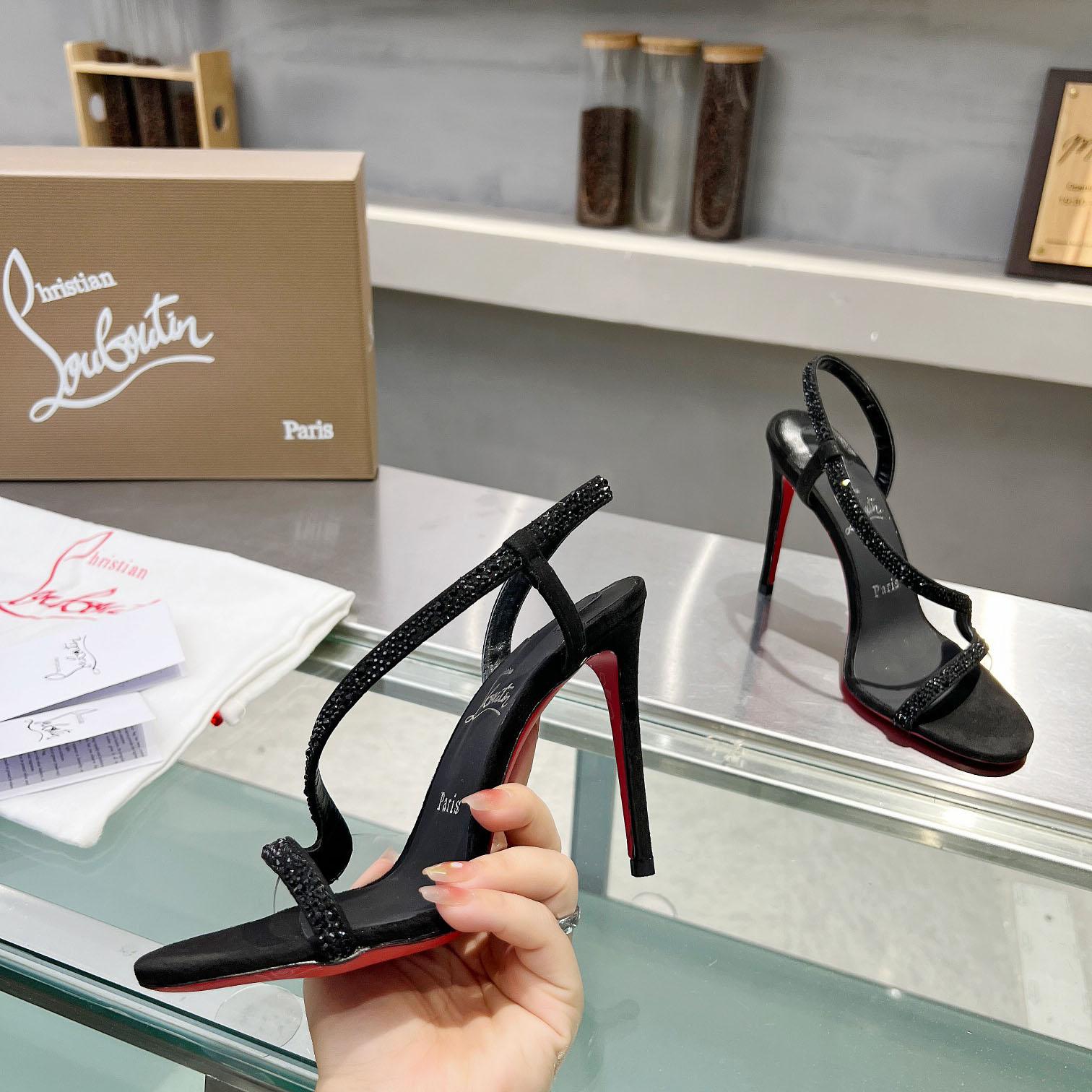 Christian Louboutin Black Suede Crystal Embellished Rosalie Sandals - DesignerGu