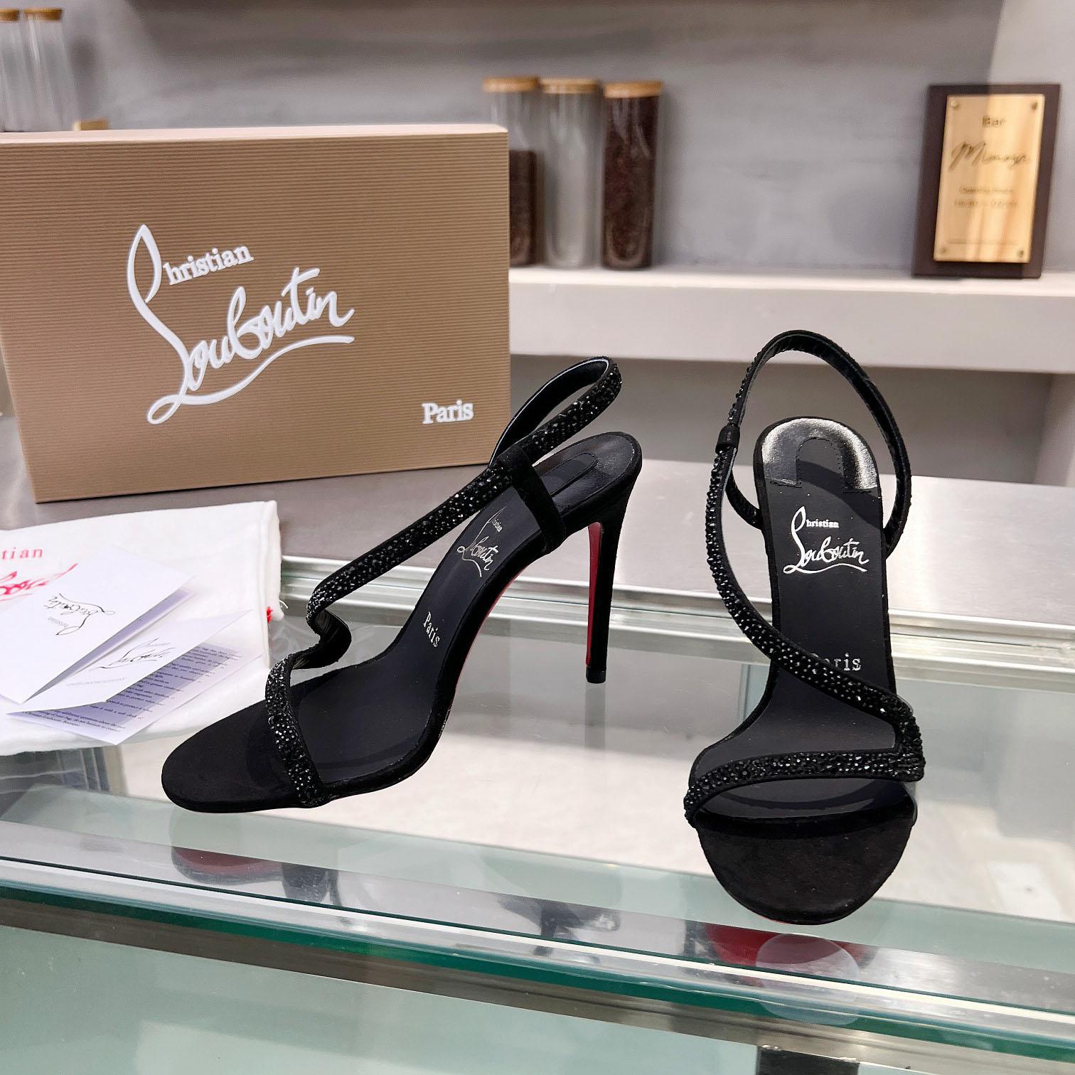 Christian Louboutin Black Suede Crystal Embellished Rosalie Sandals - DesignerGu