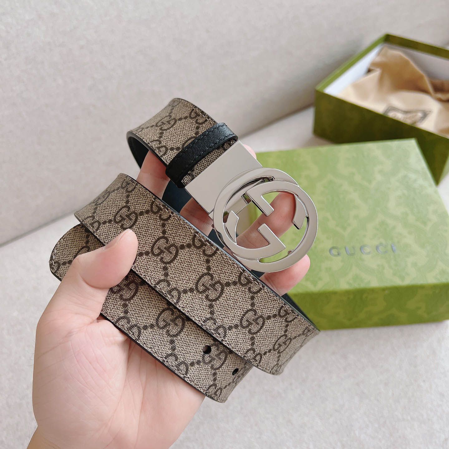 Gucci  Reversible Belt With Interlocking G Buckle - DesignerGu