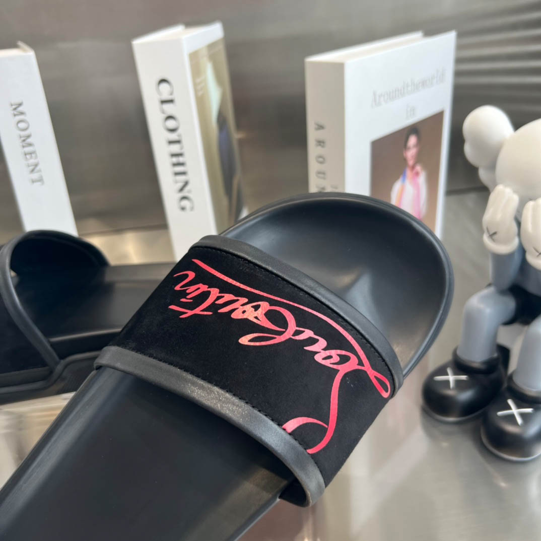 Christian Louboutin  Navy Pool Flat Sandals In Black - DesignerGu