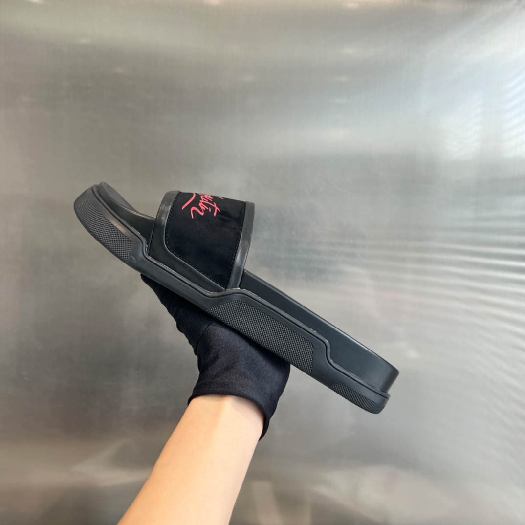 Christian Louboutin  Navy Pool Flat Sandals In Black - DesignerGu