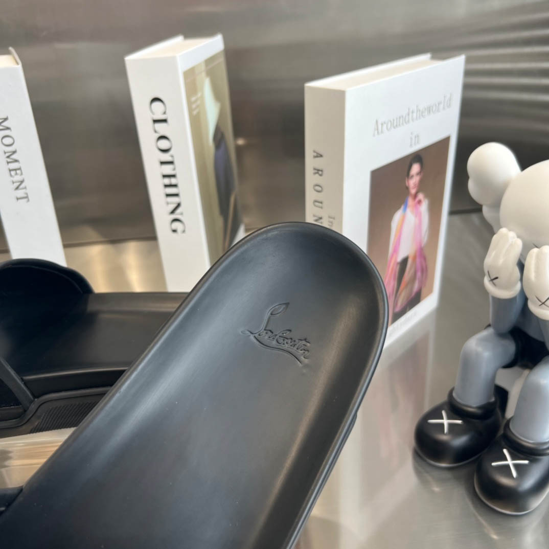 Christian Louboutin  Navy Pool Flat Sandals In Black - DesignerGu