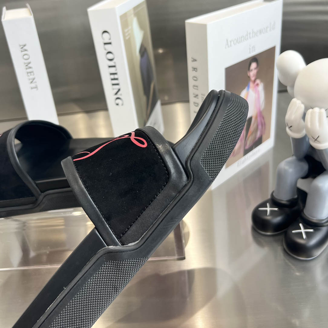 Christian Louboutin  Navy Pool Flat Sandals In Black - DesignerGu