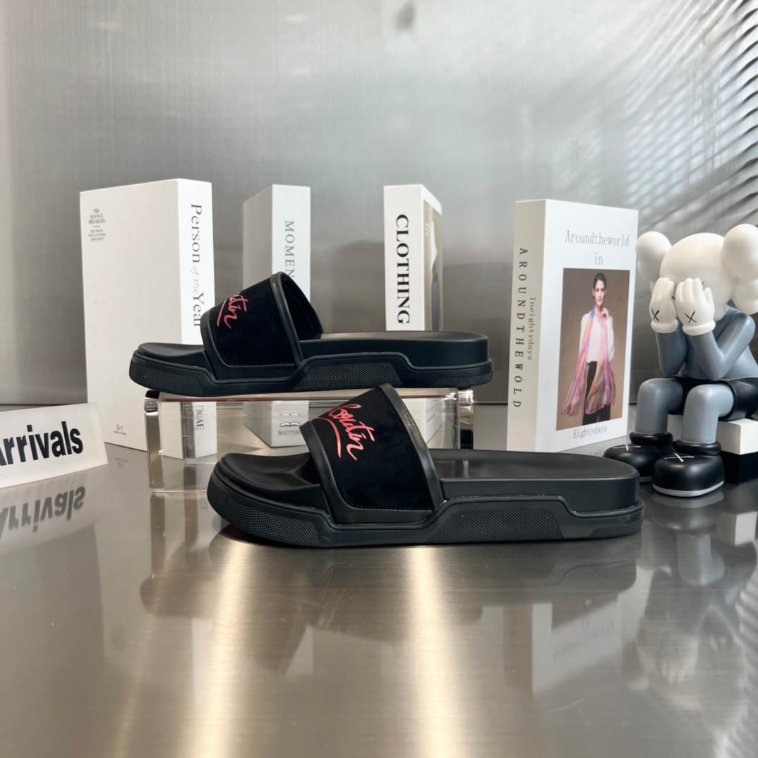 Christian Louboutin  Navy Pool Flat Sandals In Black - DesignerGu