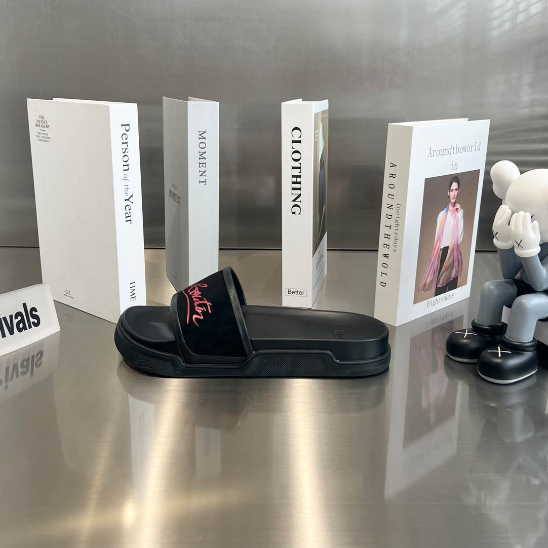 Christian Louboutin  Navy Pool Flat Sandals In Black - DesignerGu