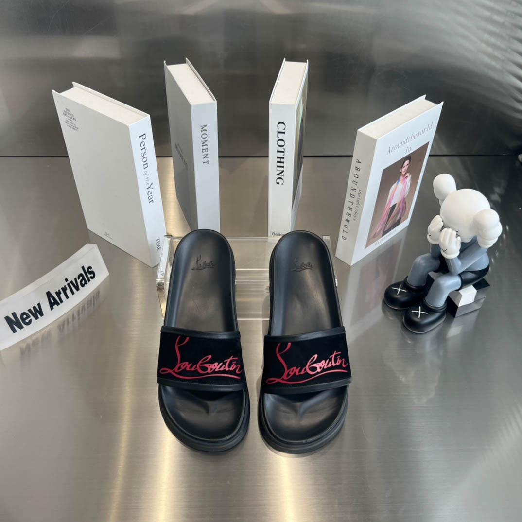 Christian Louboutin  Navy Pool Flat Sandals In Black - DesignerGu